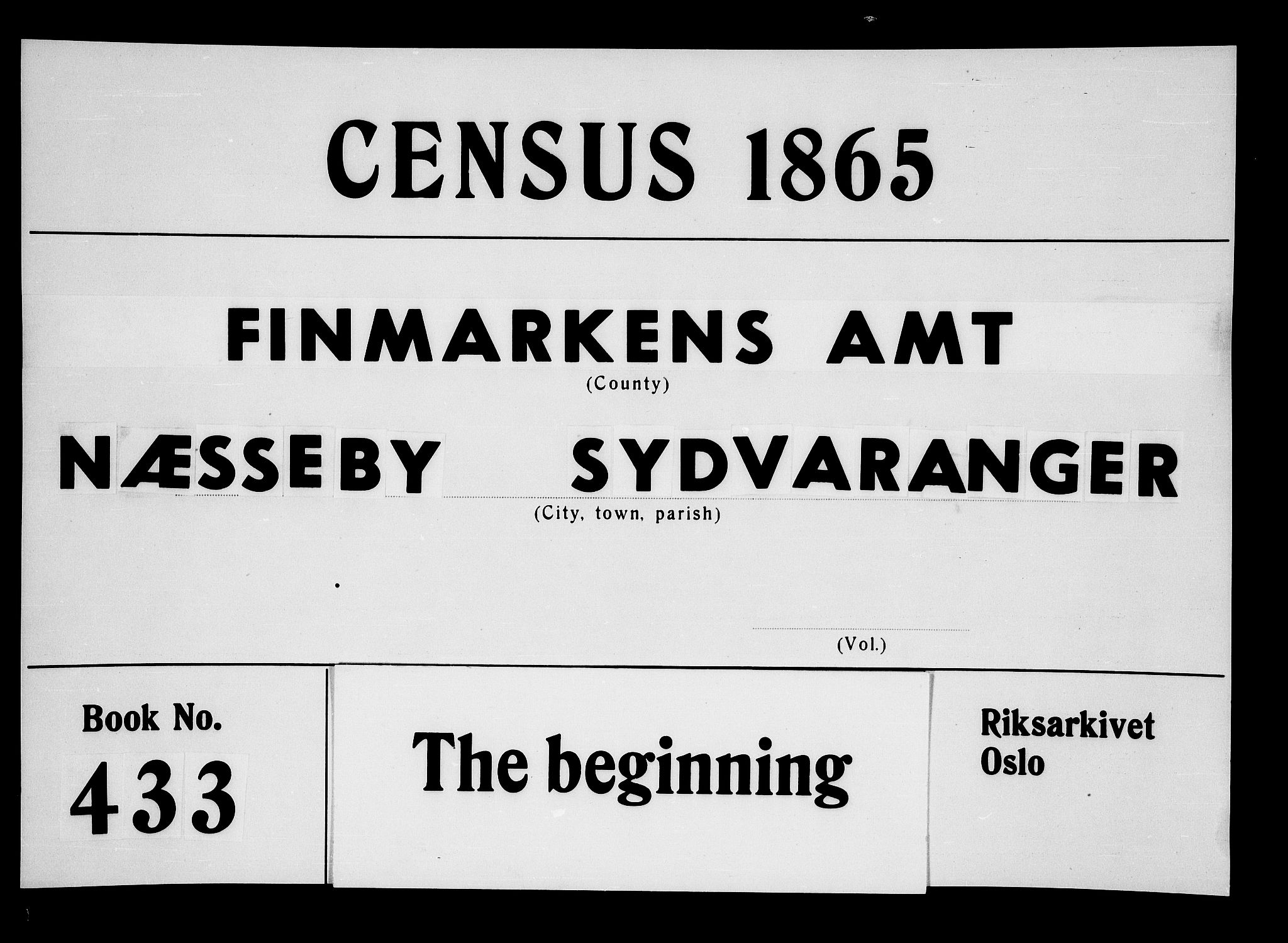 RA, 1865 census for Nesseby, 1865, p. 1