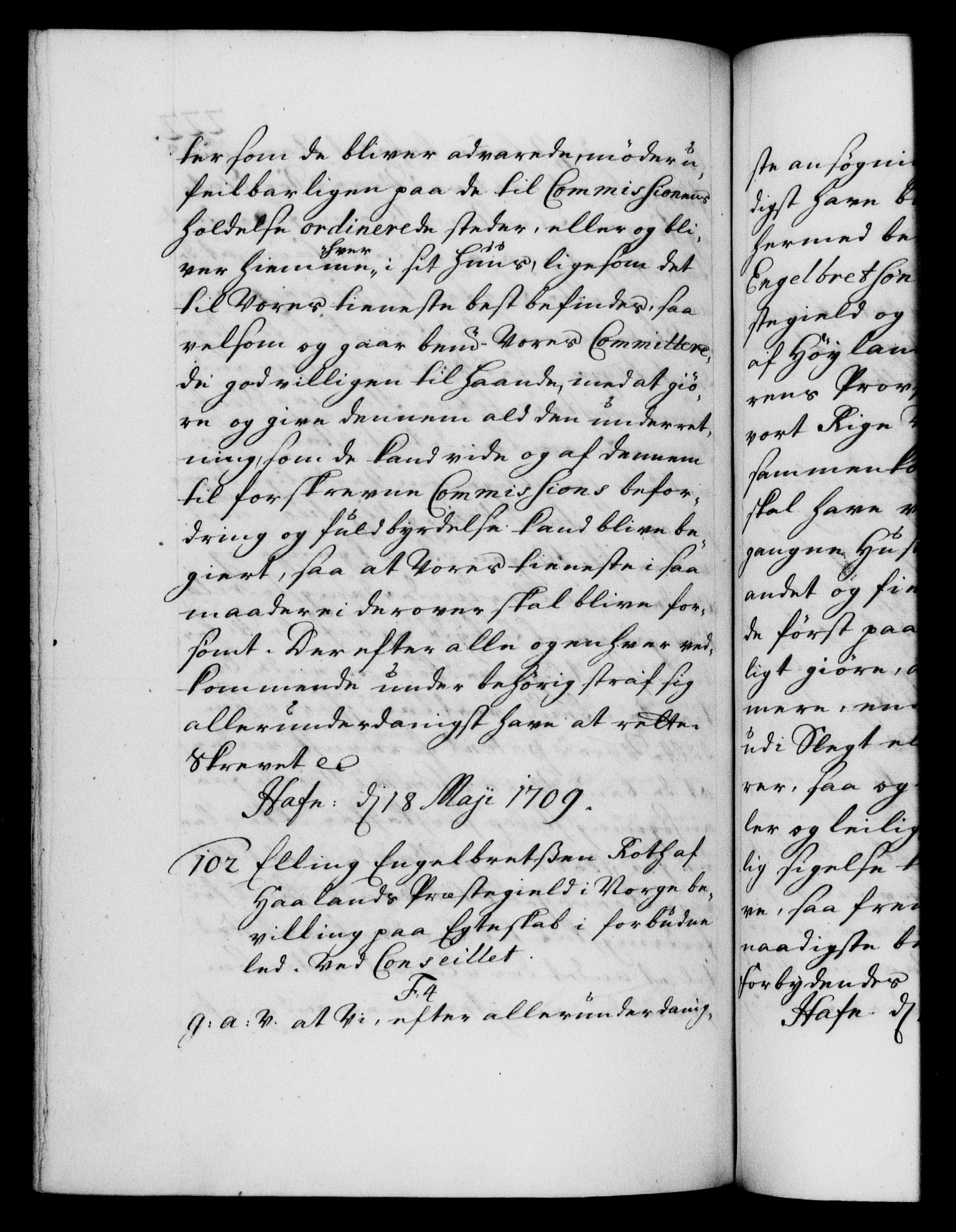 Danske Kanselli 1572-1799, RA/EA-3023/F/Fc/Fca/Fcaa/L0020: Norske registre, 1708-1711, p. 222b