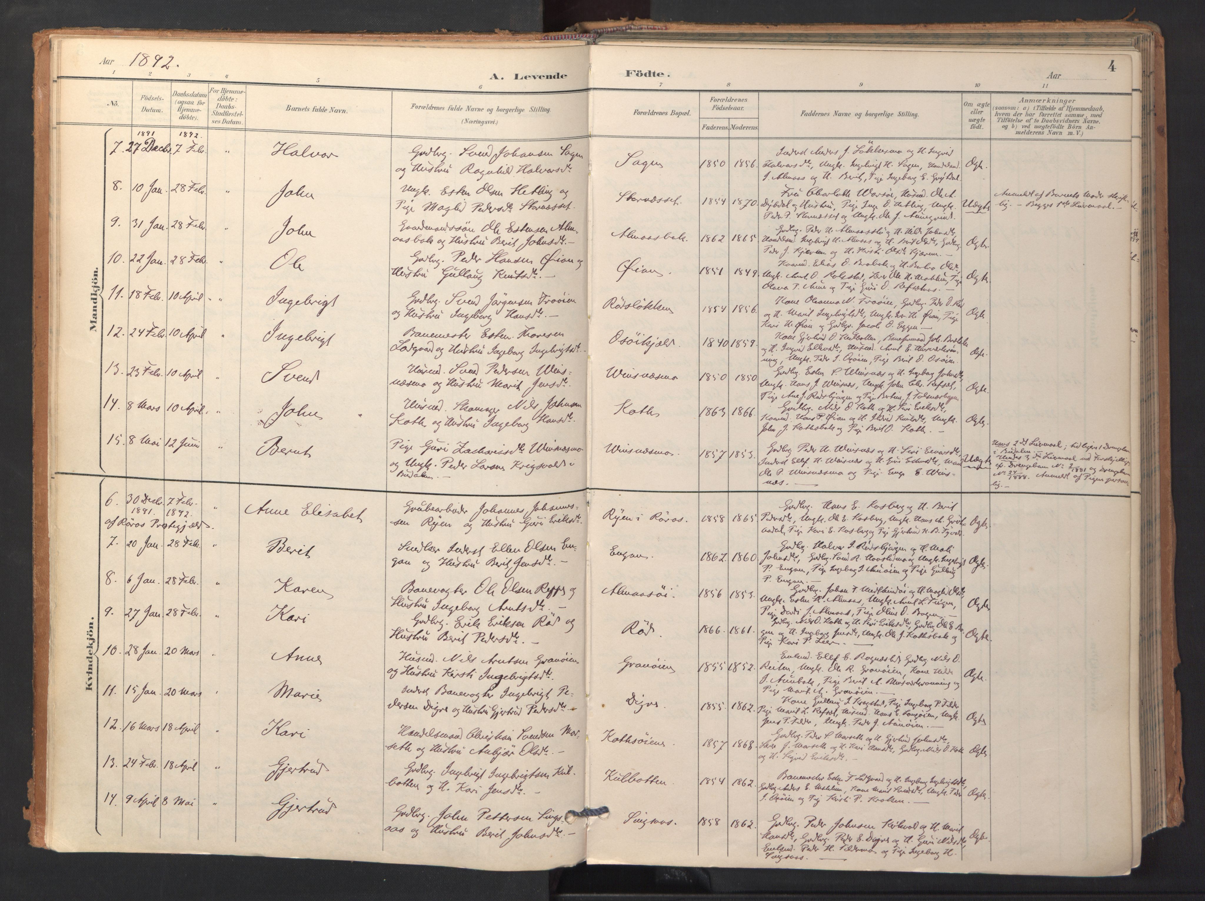 Ministerialprotokoller, klokkerbøker og fødselsregistre - Sør-Trøndelag, SAT/A-1456/688/L1025: Parish register (official) no. 688A02, 1891-1909, p. 4