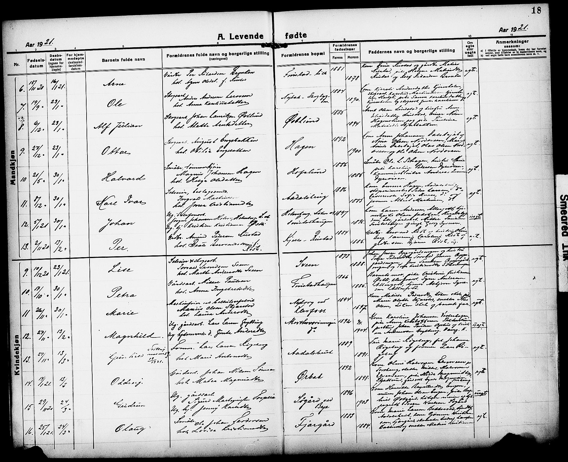 Løten prestekontor, AV/SAH-PREST-022/L/La/L0008: Parish register (copy) no. 8, 1920-1929, p. 18