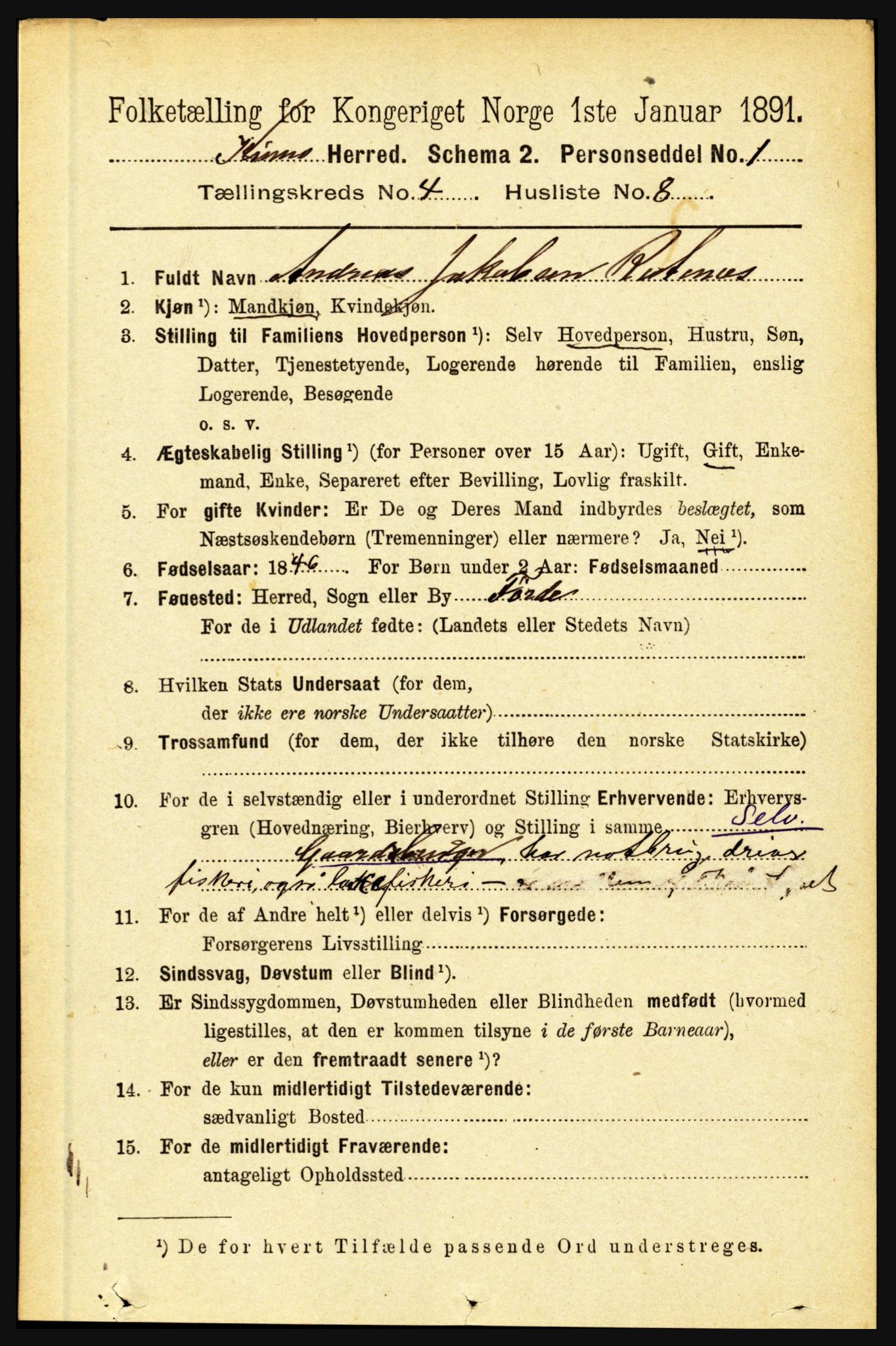 RA, 1891 census for 1437 Kinn, 1891, p. 1370