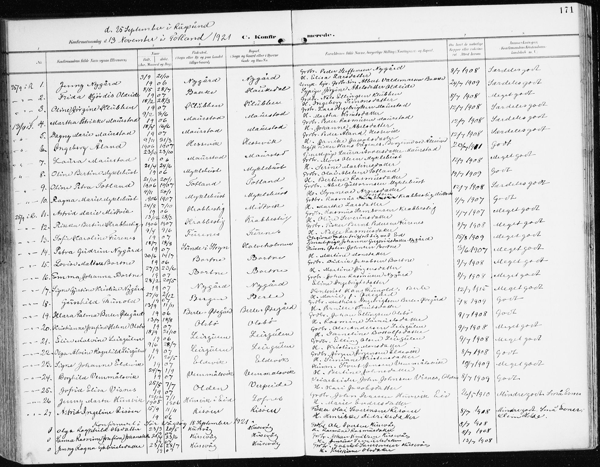 Davik sokneprestembete, AV/SAB-A-79701/H/Haa/Haad/L0002: Parish register (official) no. D 2, 1901-1930, p. 171