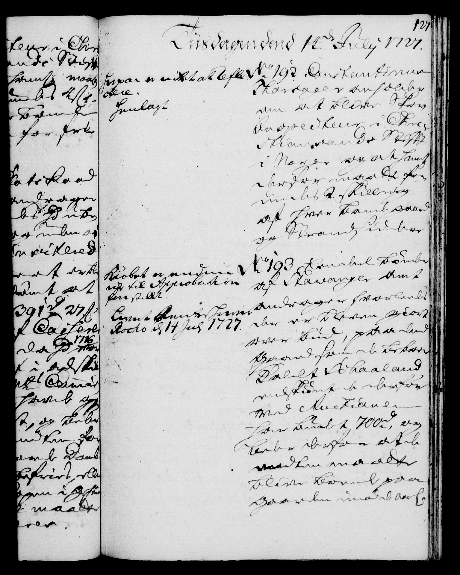 Rentekammeret, Kammerkanselliet, AV/RA-EA-3111/G/Gh/Gha/L0009: Norsk ekstraktmemorialprotokoll (merket RK 53.54), 1726-1728, p. 127