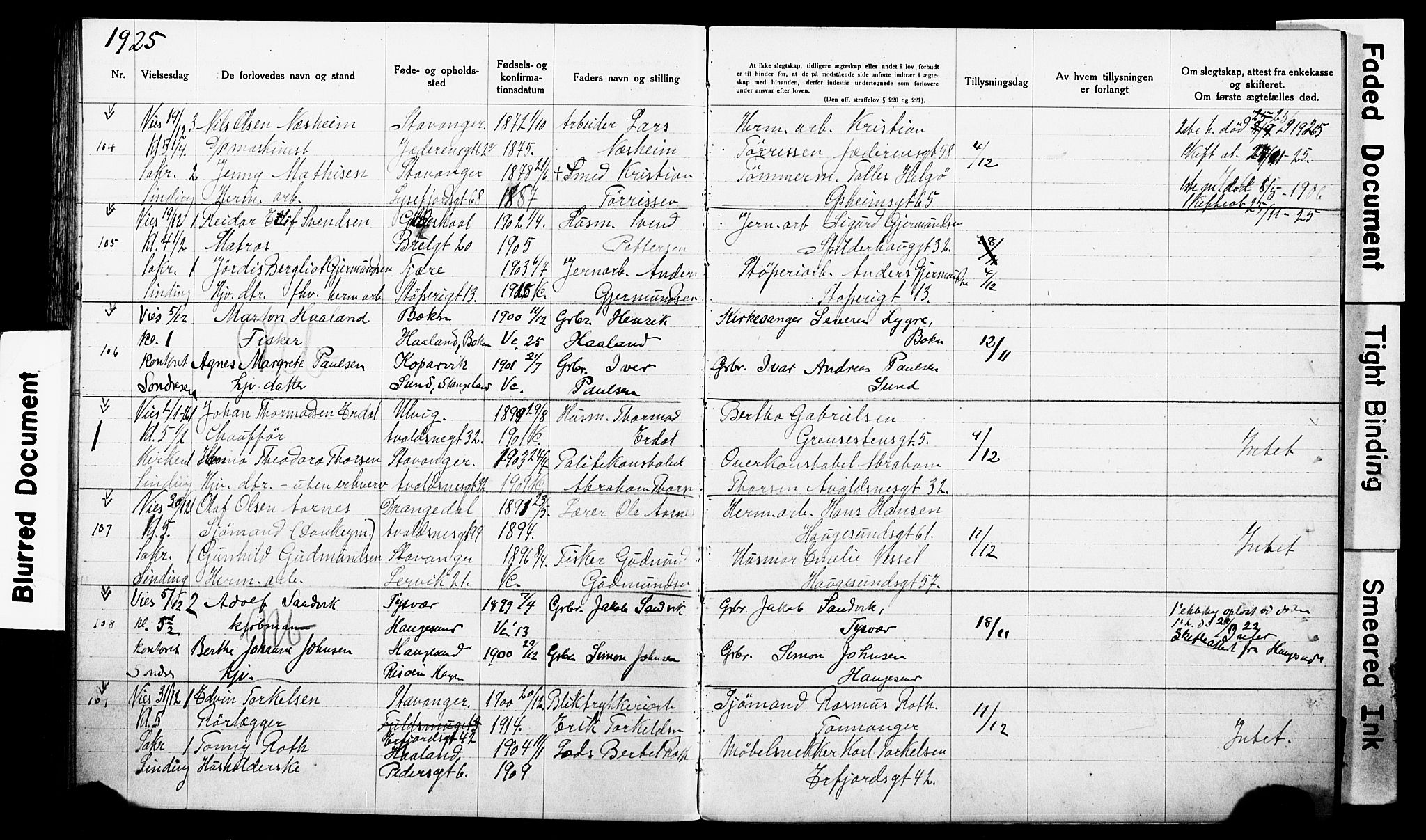St. Johannes sokneprestkontor, SAST/A-101814/001/70/705BA/L0003: Banns register no. 3, 1916-1928
