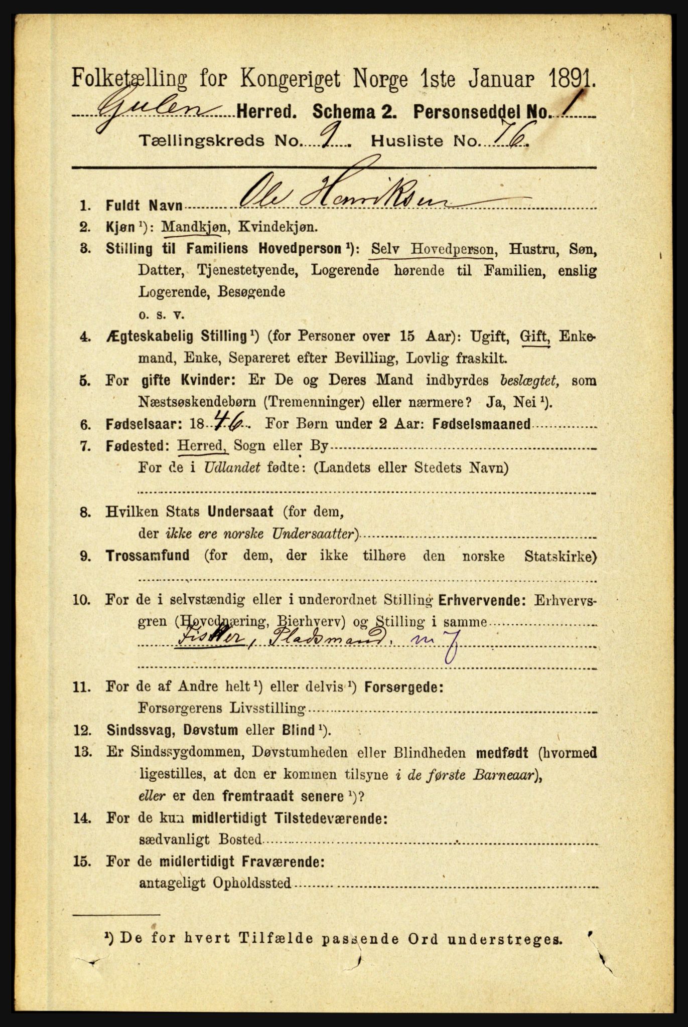 RA, 1891 census for 1411 Gulen, 1891, p. 3251