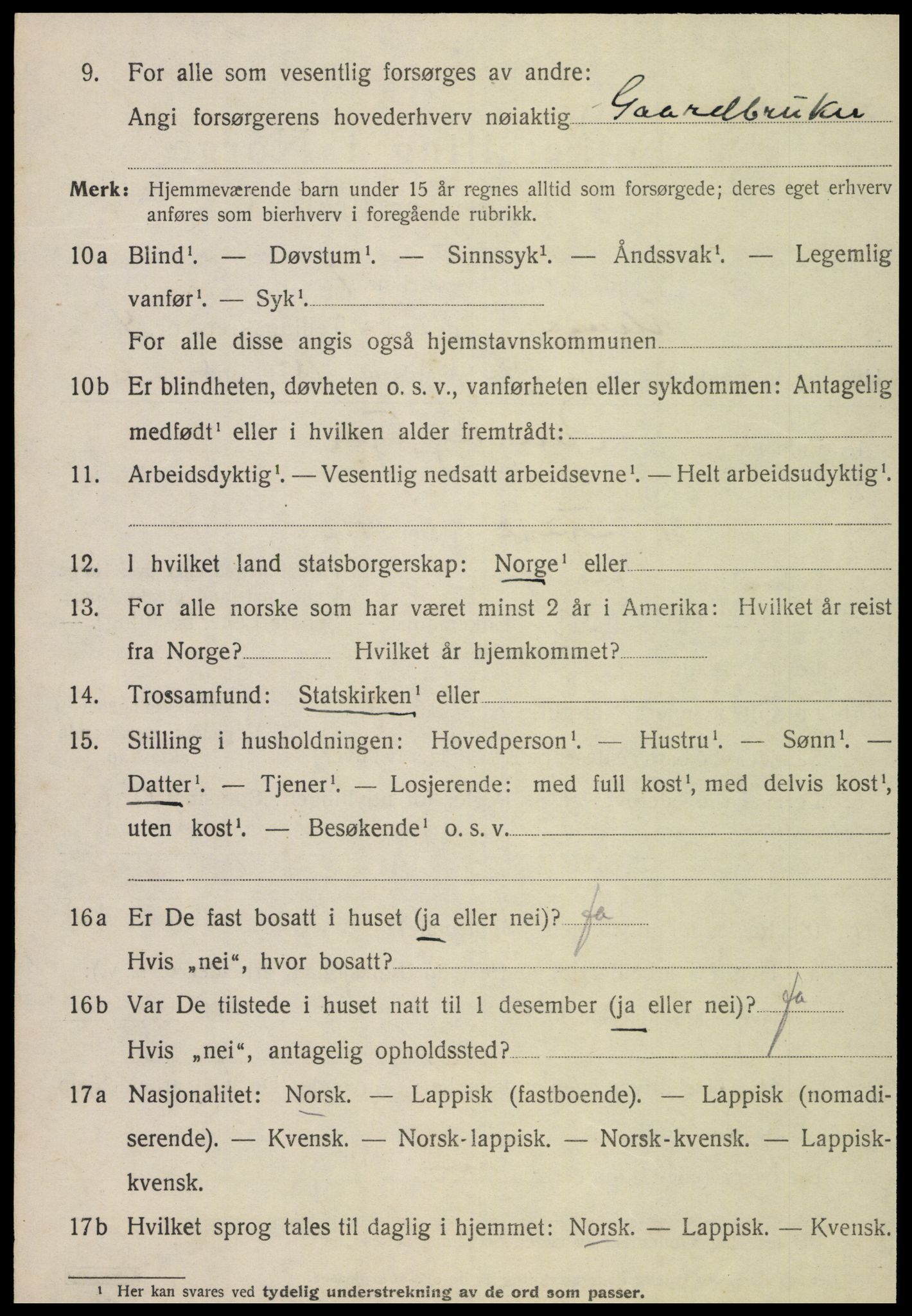 SAT, 1920 census for Klinga, 1920, p. 2854