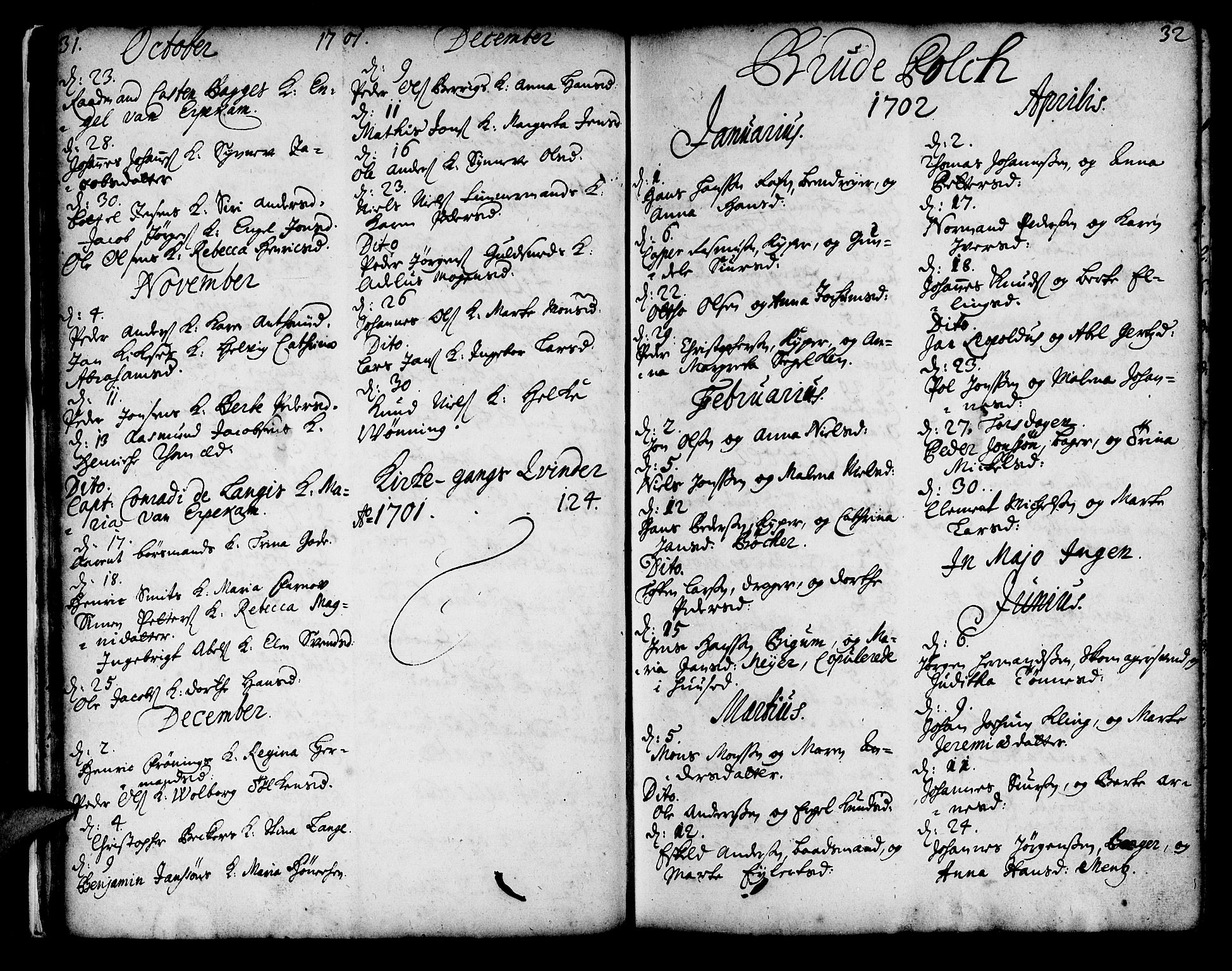 Korskirken sokneprestembete, SAB/A-76101/H/Haa/L0008: Parish register (official) no. A 8, 1698-1747, p. 31-32