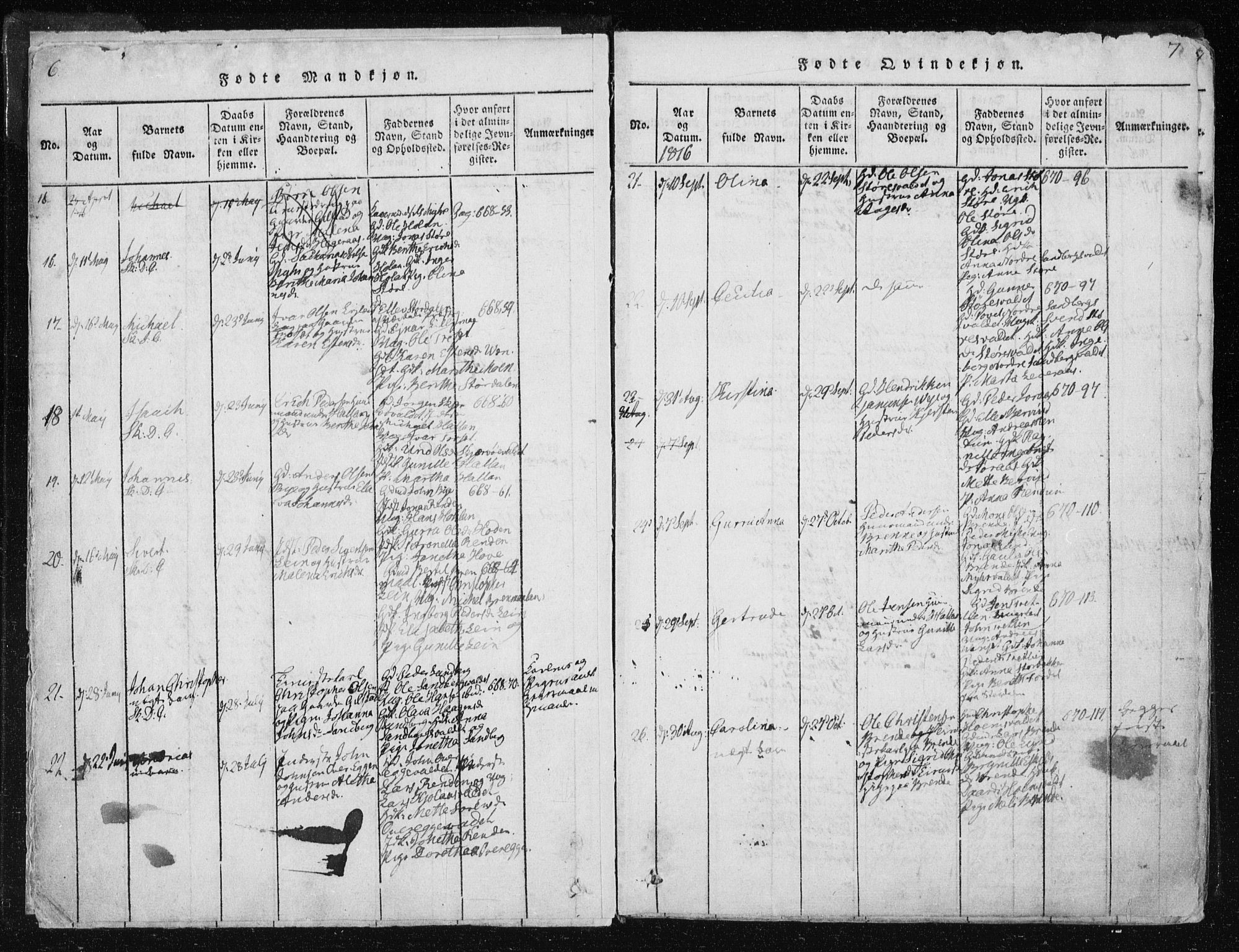 Ministerialprotokoller, klokkerbøker og fødselsregistre - Nord-Trøndelag, AV/SAT-A-1458/717/L0148: Parish register (official) no. 717A04 /1, 1816-1825, p. 6-7