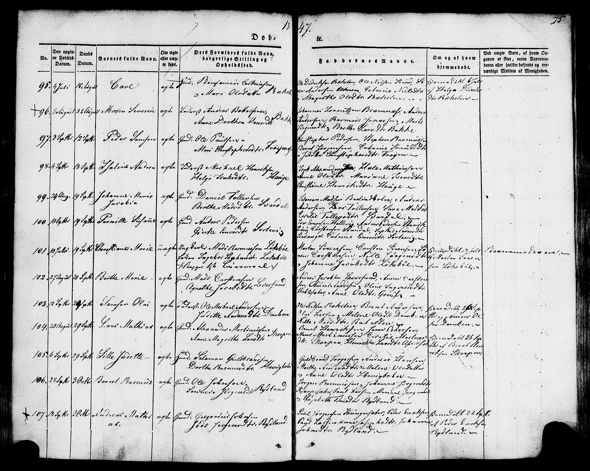 Kinn sokneprestembete, AV/SAB-A-80801/H/Haa/Haaa/L0005: Parish register (official) no. A 5, 1841-1857, p. 75