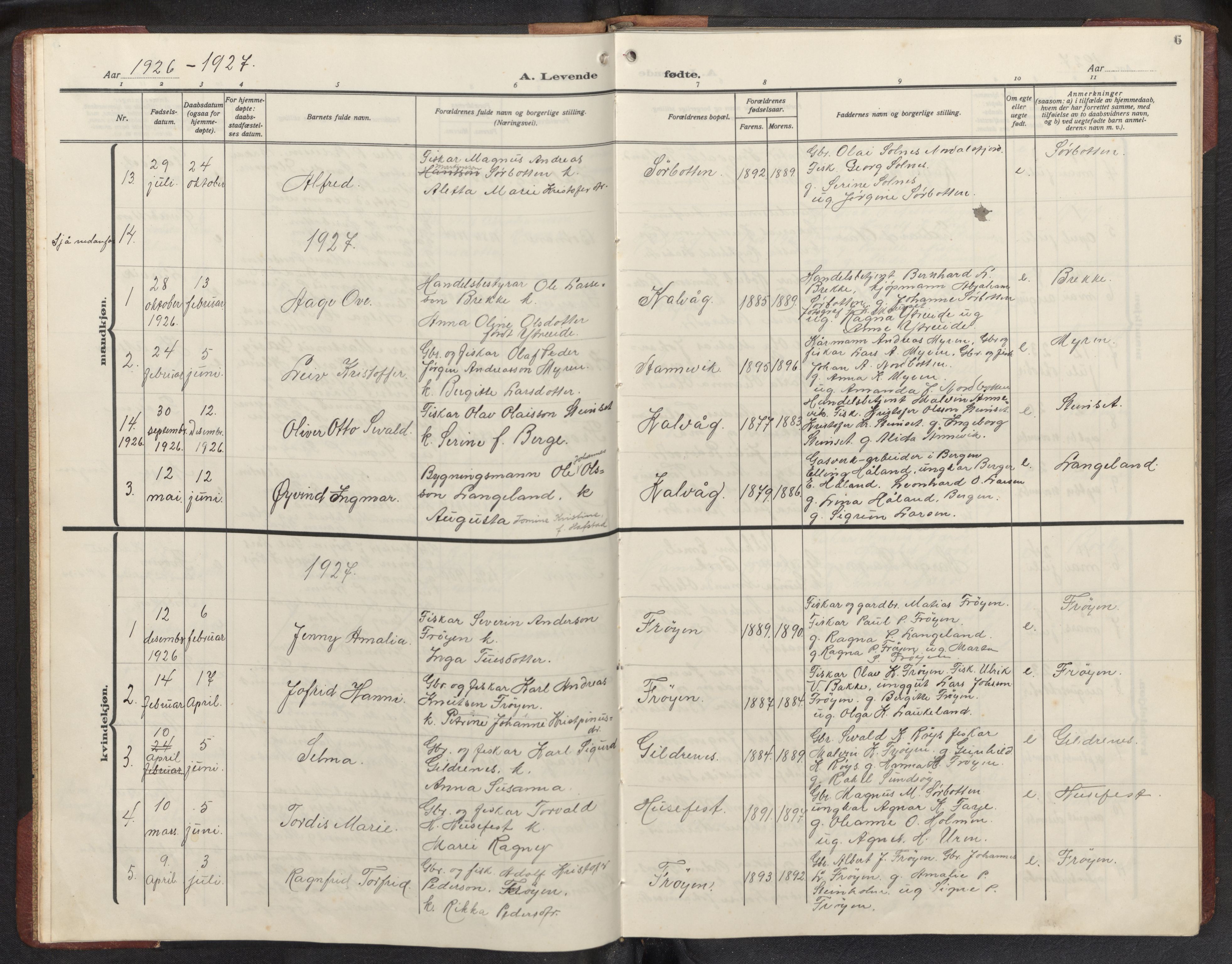 Bremanger sokneprestembete, SAB/A-82201/H/Hab/Habb/L0002: Parish register (copy) no. B 2, 1926-1945, p. 5b-6a