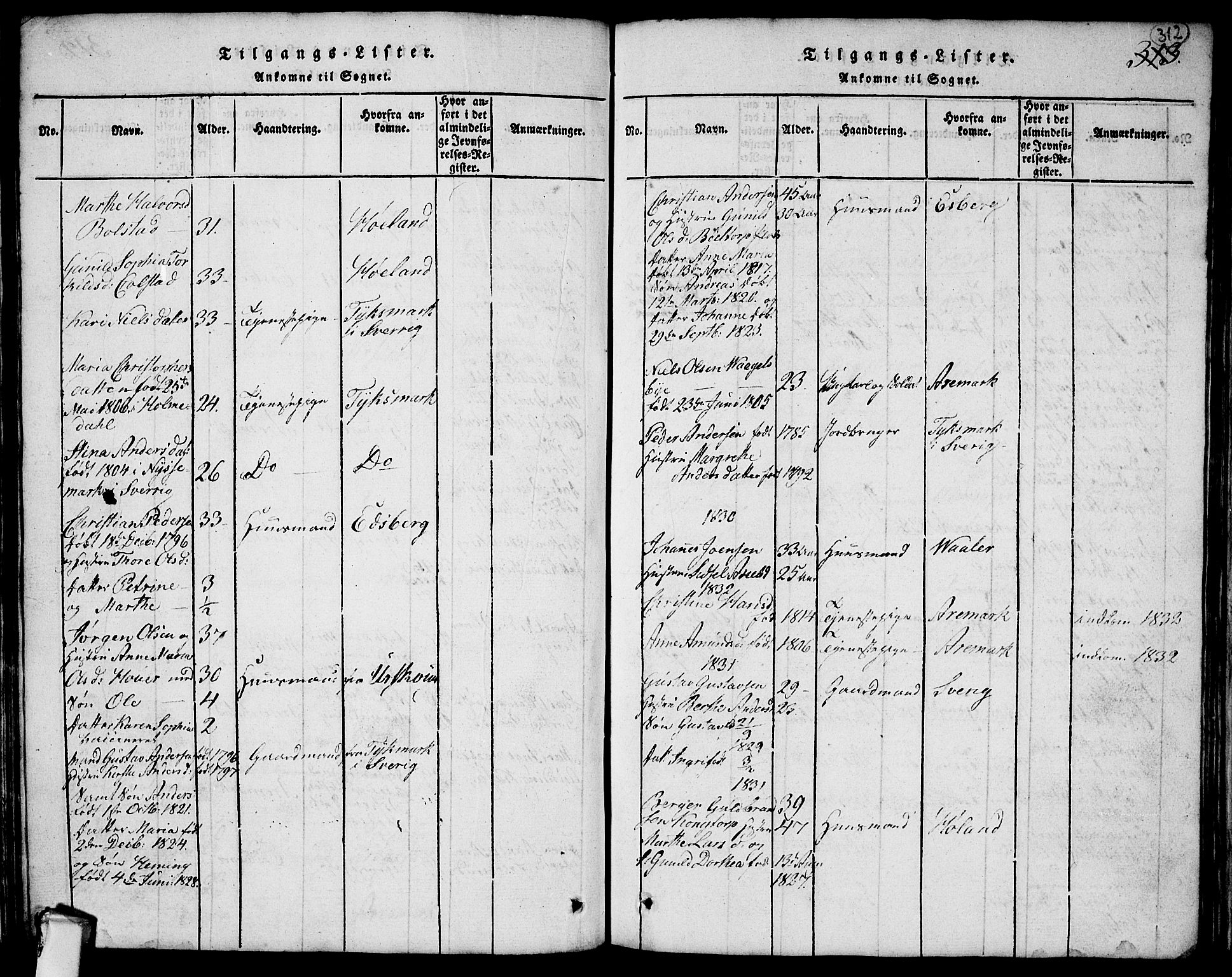 Rødenes prestekontor Kirkebøker, AV/SAO-A-2005/G/Ga/L0001: Parish register (copy) no.  I 1, 1814-1841, p. 312