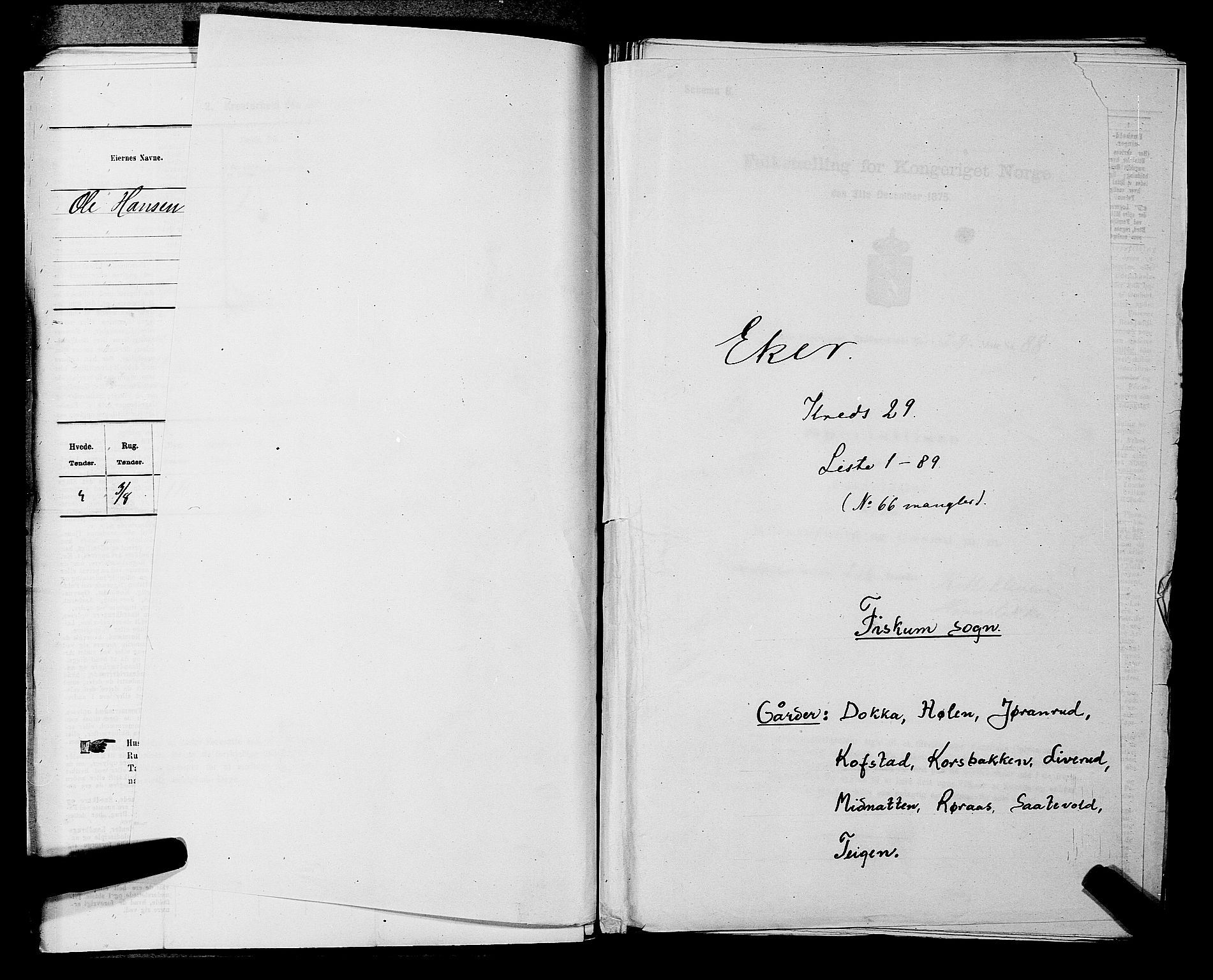 SAKO, 1875 census for 0624P Eiker, 1875, p. 4957