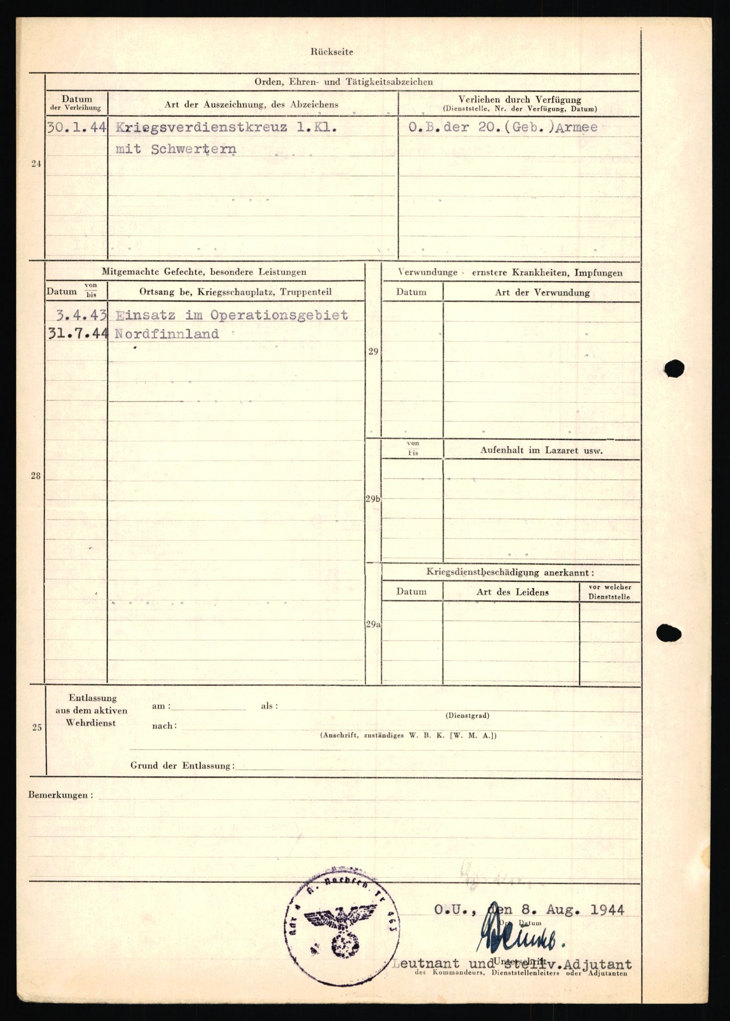 Forsvarets Overkommando. 2 kontor. Arkiv 11.4. Spredte tyske arkivsaker, AV/RA-RAFA-7031/D/Dar/Dara/L0019: Personalbøker og diverse, 1940-1945, p. 537