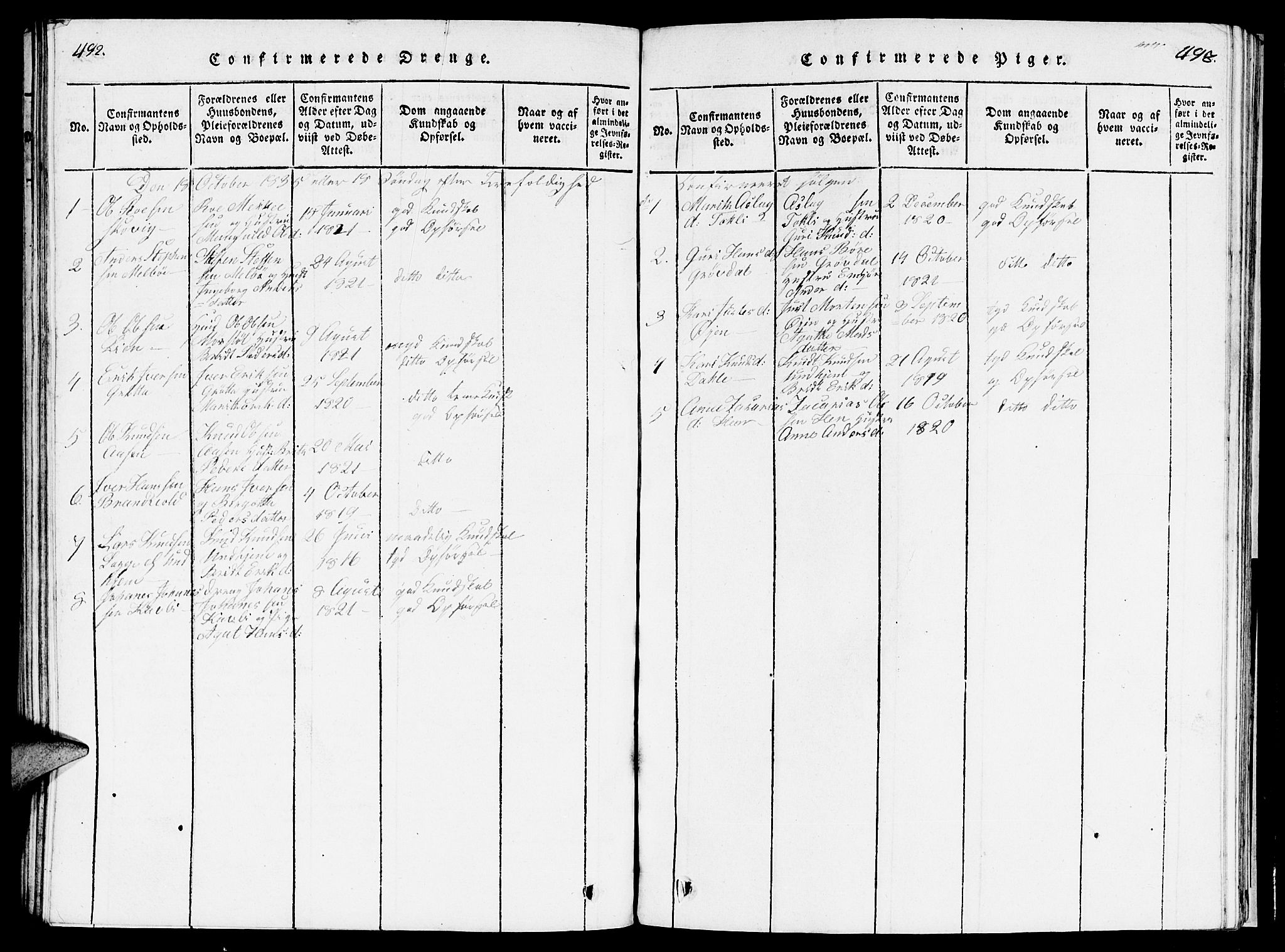 Ministerialprotokoller, klokkerbøker og fødselsregistre - Møre og Romsdal, SAT/A-1454/545/L0587: Parish register (copy) no. 545C01, 1818-1836, p. 492-493