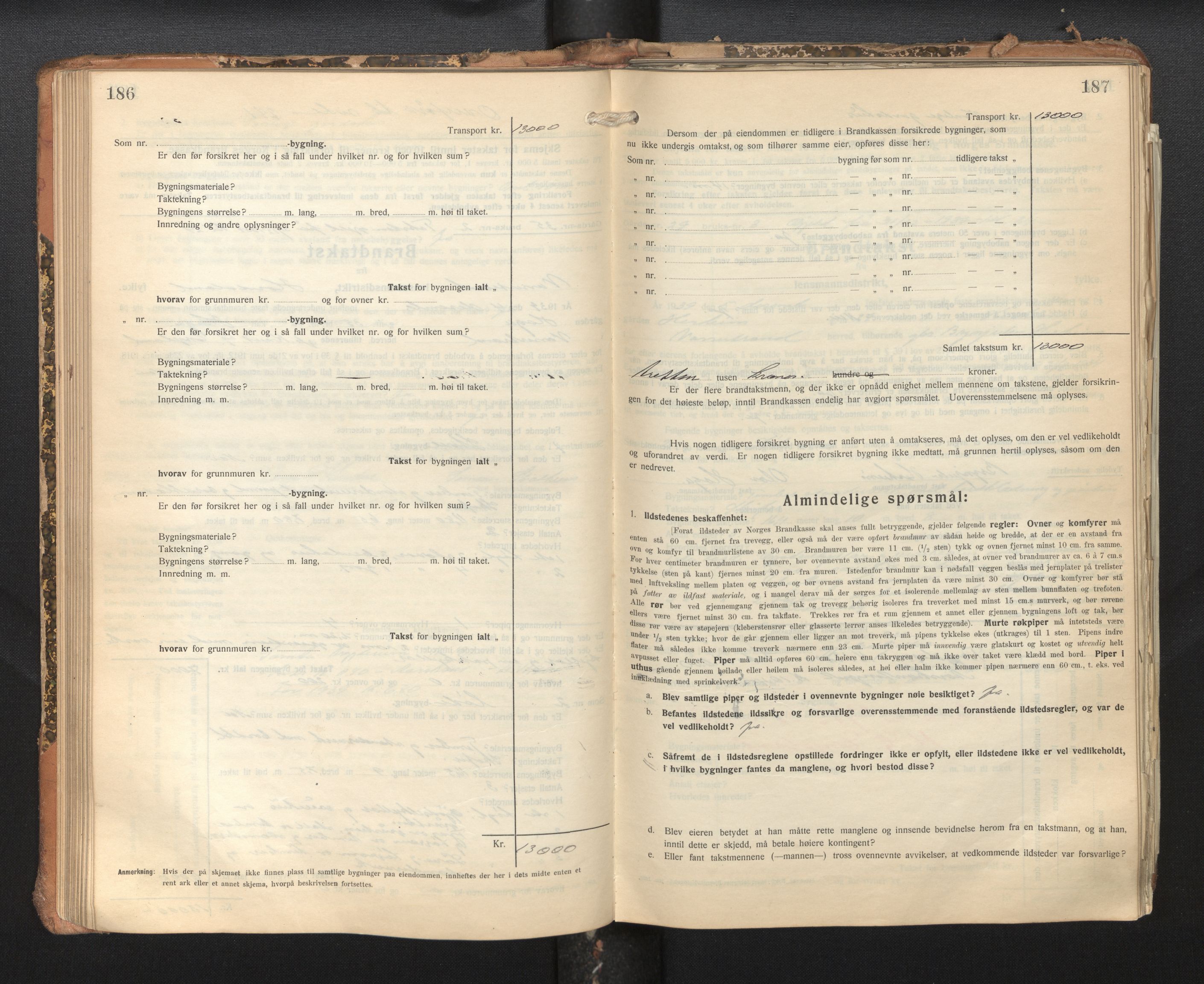 Lensmannen i Vossestrand, AV/SAB-A-35901/0012/L0002: Branntakstprotokoll, skjematakst, 1929-1955, p. 186-187