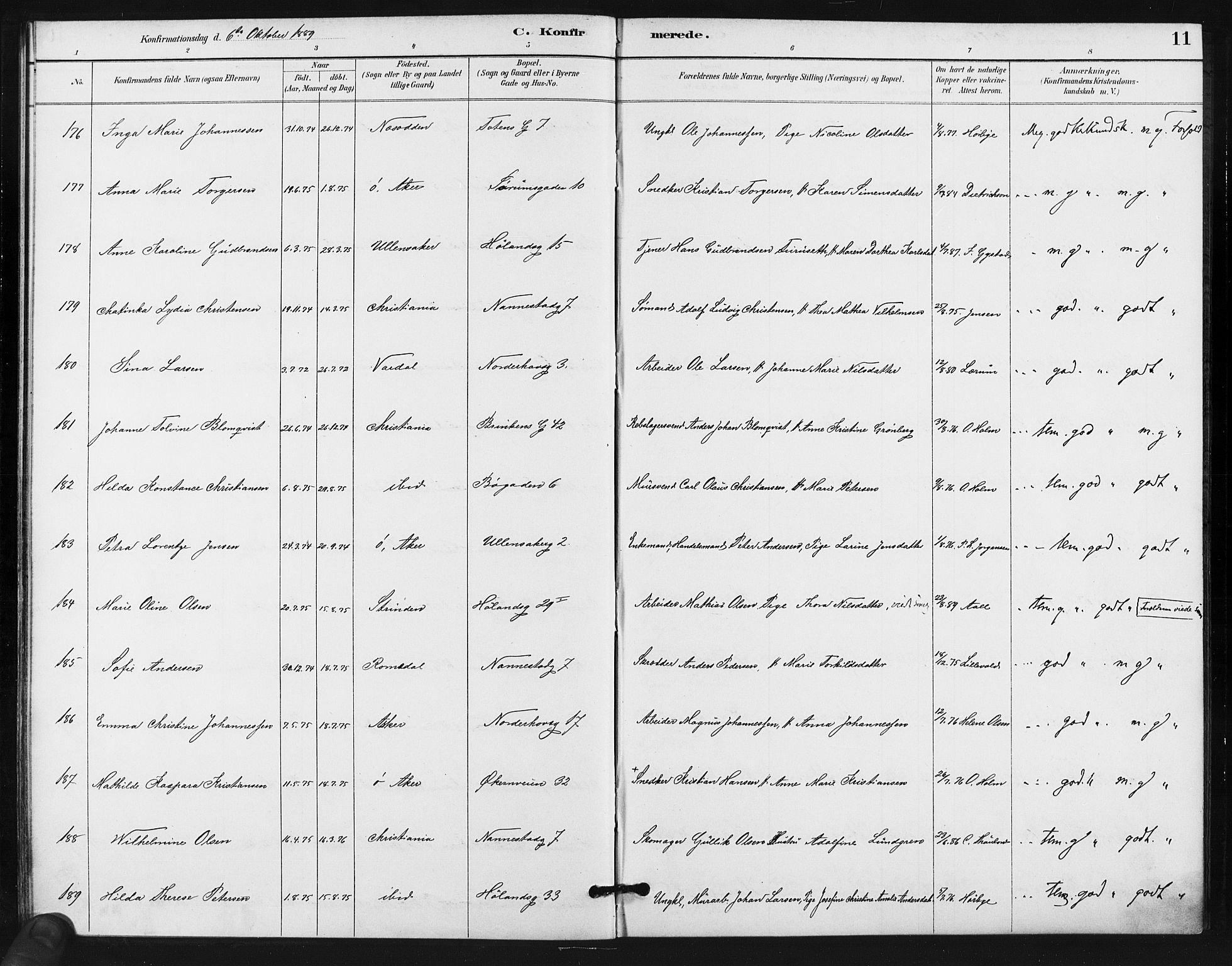 Kampen prestekontor Kirkebøker, AV/SAO-A-10853/F/Fa/L0006: Parish register (official) no. I 6, 1889-1896, p. 11