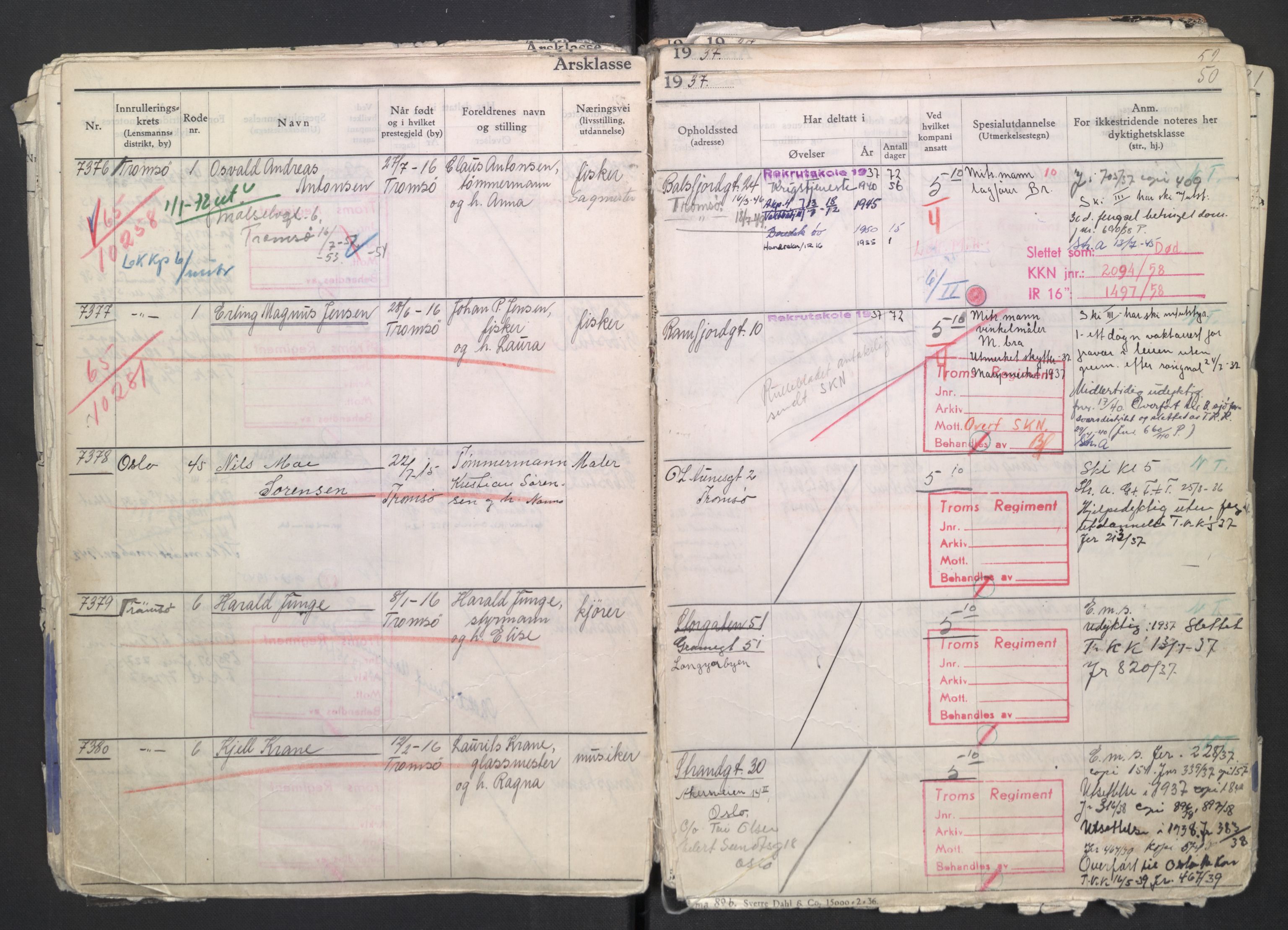 Forsvaret, Troms infanteriregiment nr. 16, AV/RA-RAFA-3146/P/Pa/L0007/0002: Ruller / Rulle for regimentets menige mannskaper, årsklasse 1937, 1937, p. 50