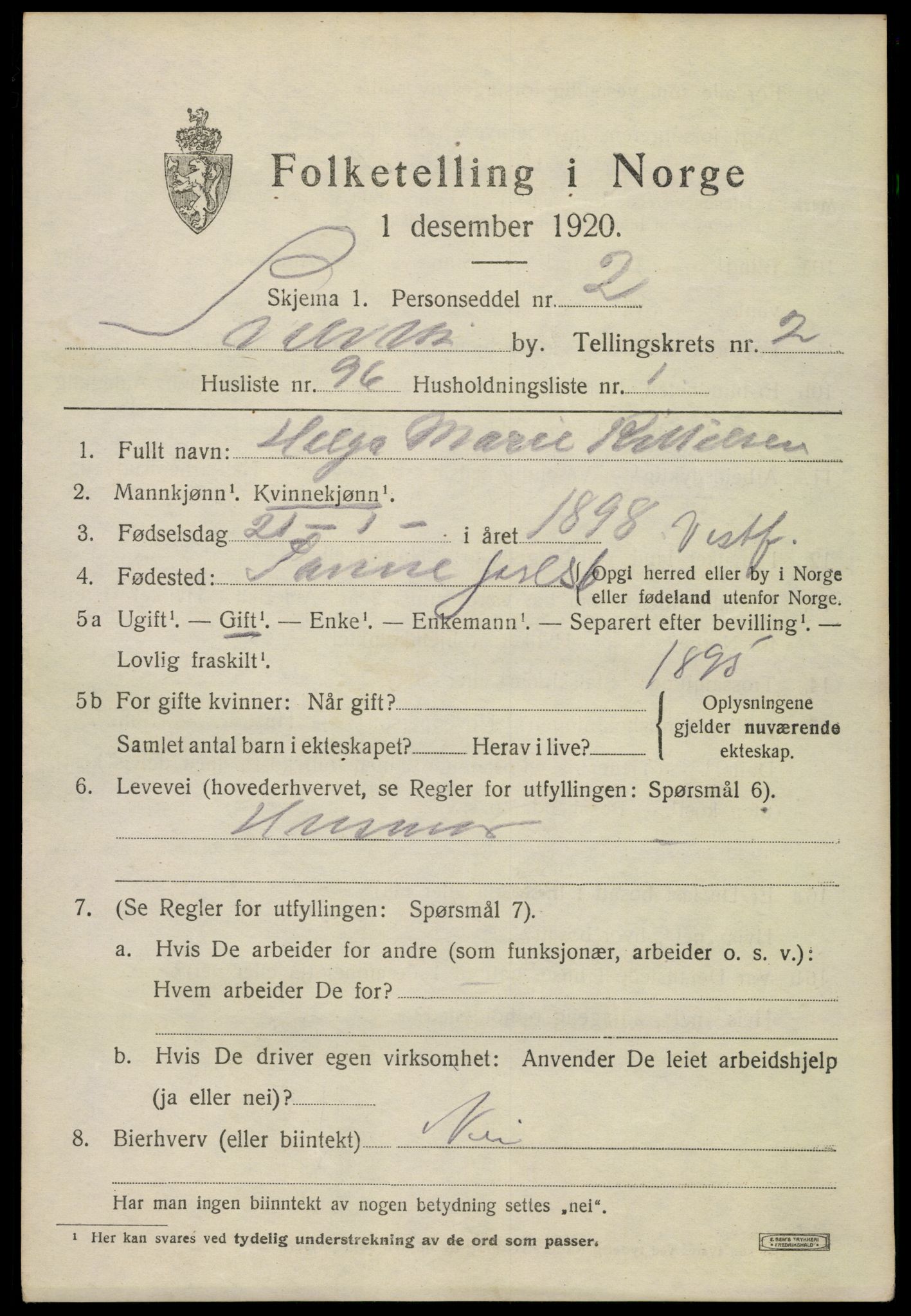 SAKO, 1920 census for Svelvik, 1920, p. 3373