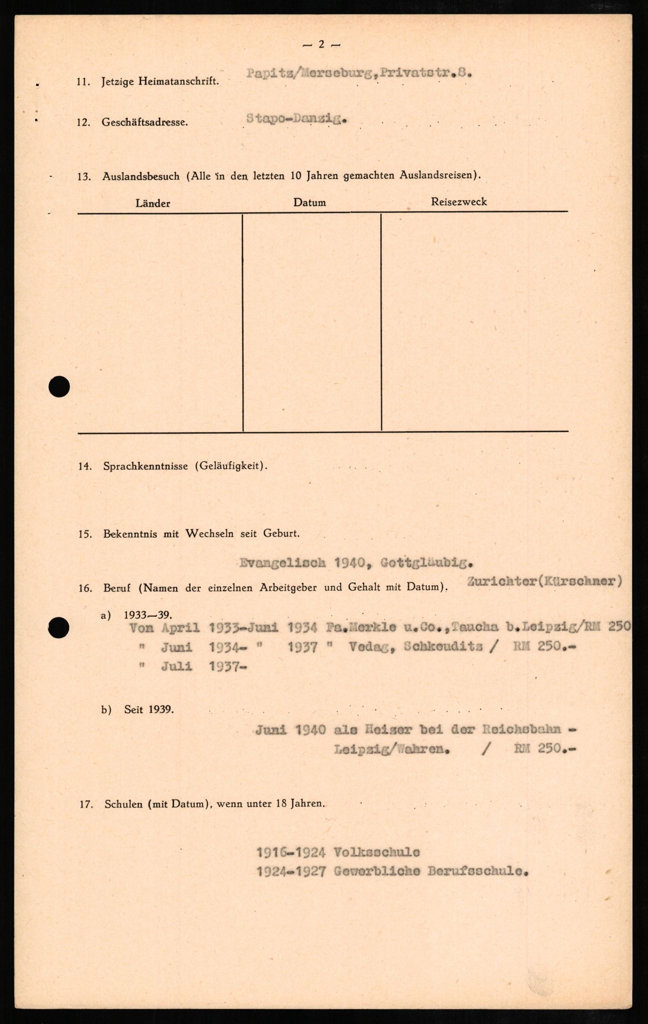 Forsvaret, Forsvarets overkommando II, AV/RA-RAFA-3915/D/Db/L0009: CI Questionaires. Tyske okkupasjonsstyrker i Norge. Tyskere., 1945-1946, p. 398