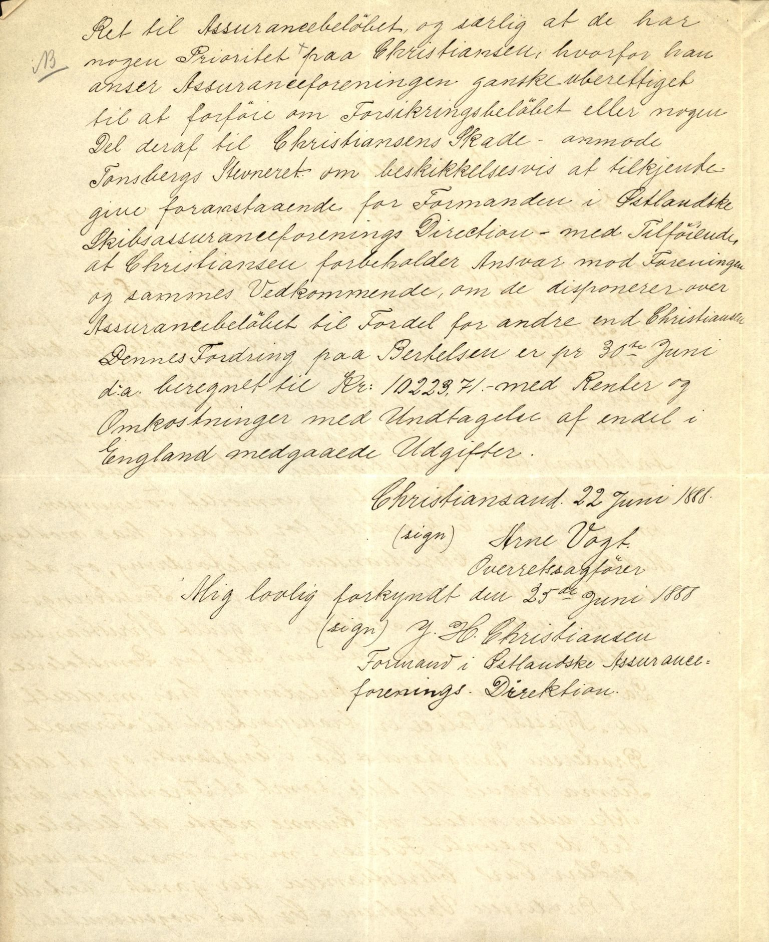 Pa 63 - Østlandske skibsassuranceforening, VEMU/A-1079/G/Ga/L0022/0007: Havaridokumenter / Nyassa, Mjølner, 1888, p. 3
