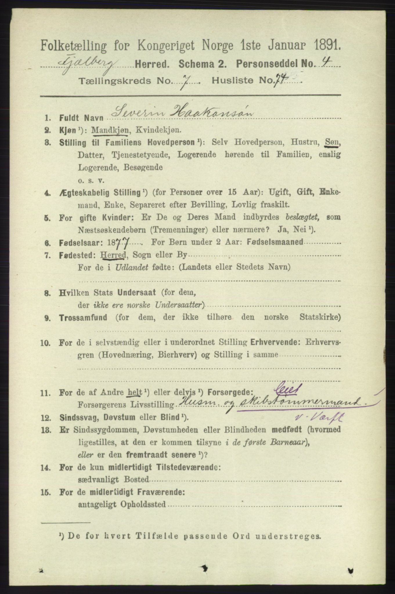 RA, 1891 census for 1213 Fjelberg, 1891, p. 2866