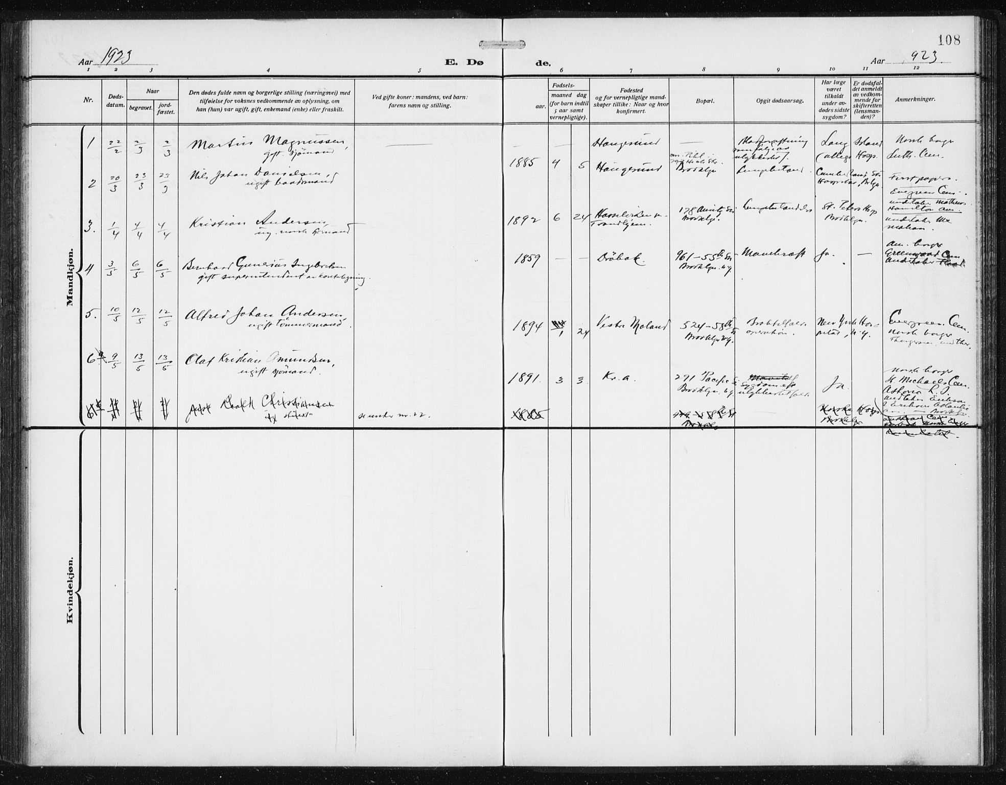 Den norske sjømannsmisjon i utlandet/New York, AV/SAB-SAB/PA-0110/H/Ha/L0007: Parish register (official) no. A 7, 1915-1923, p. 108