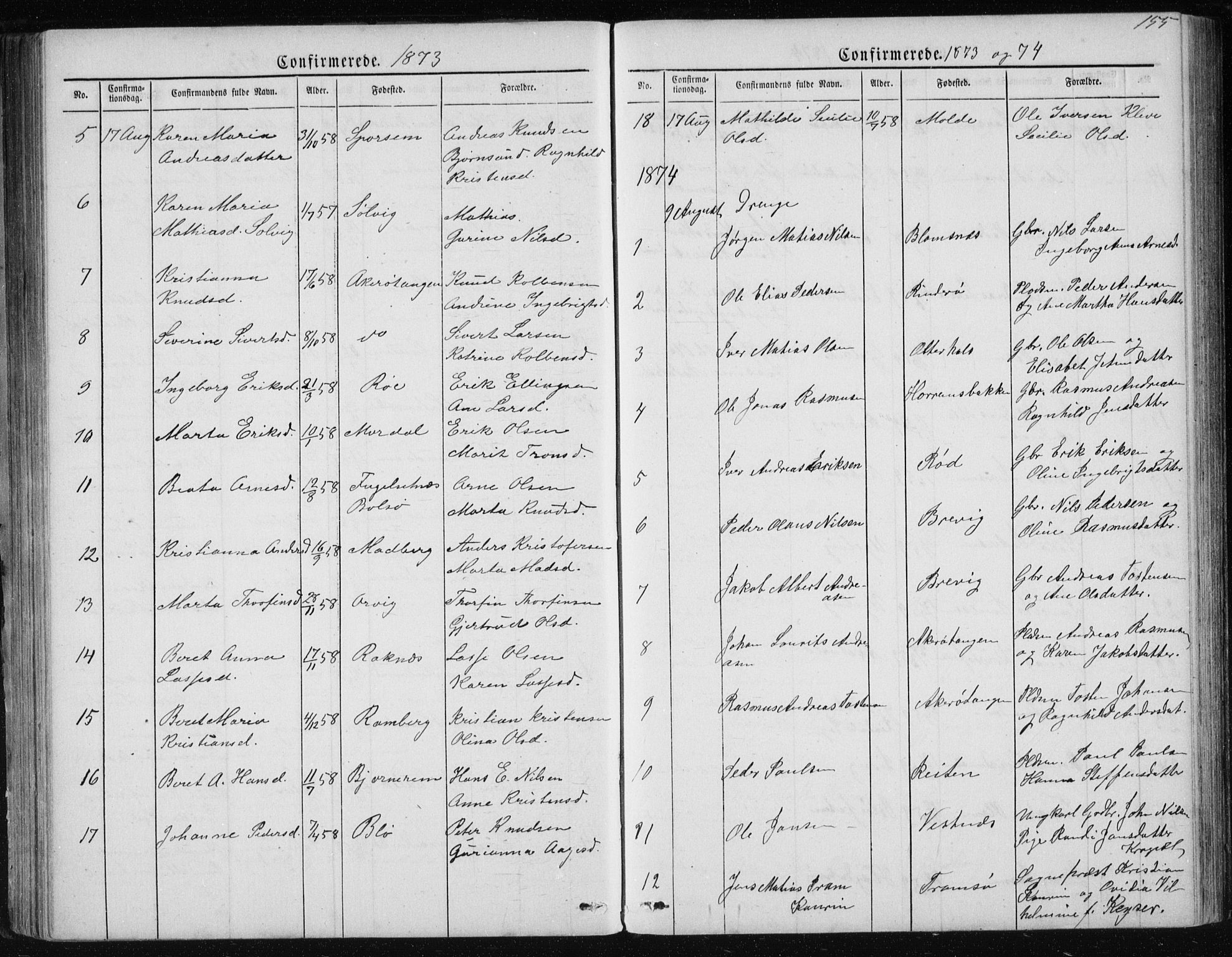 Ministerialprotokoller, klokkerbøker og fødselsregistre - Møre og Romsdal, AV/SAT-A-1454/560/L0724: Parish register (copy) no. 560C01, 1867-1892, p. 155