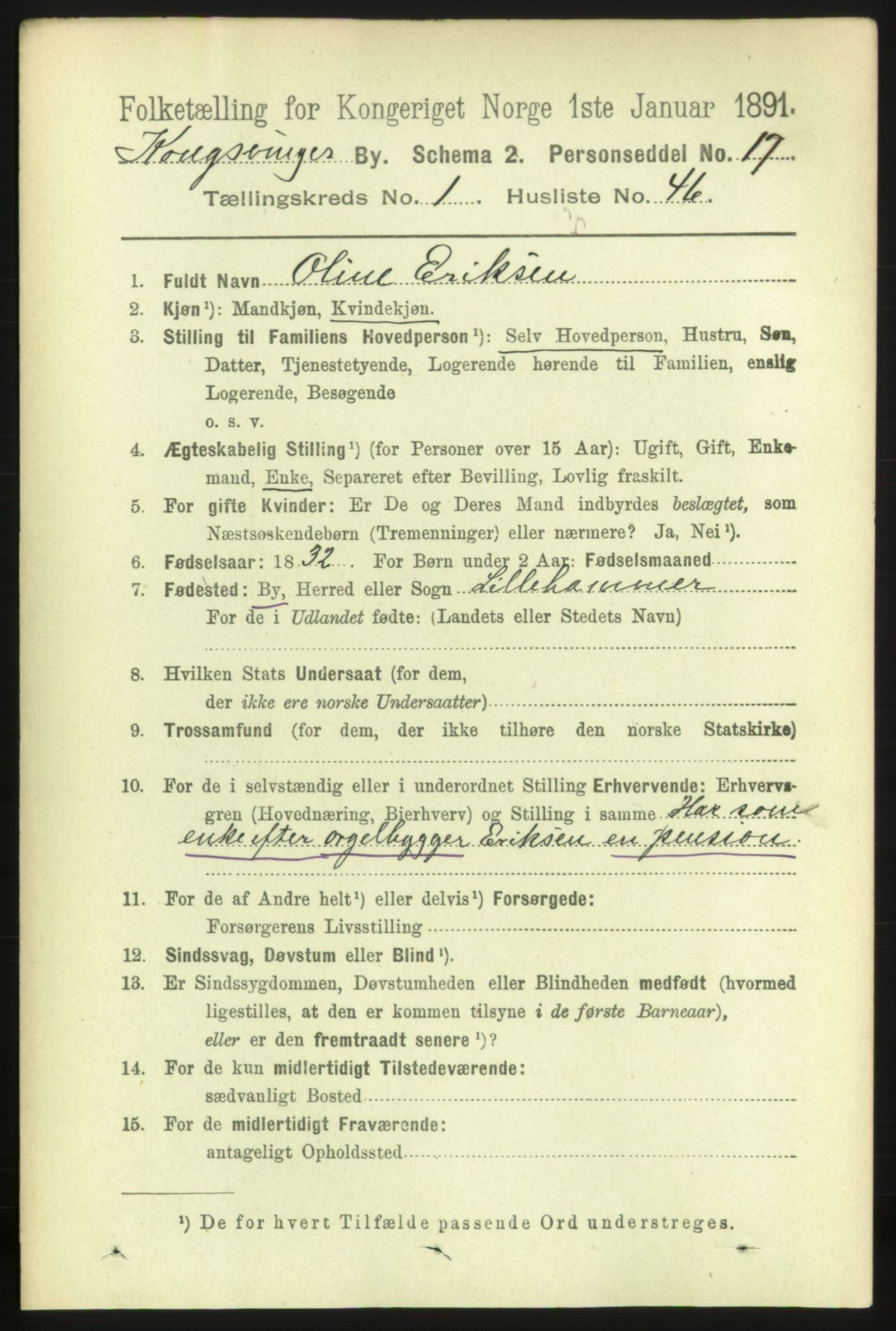 RA, 1891 census for 0402 Kongsvinger, 1891, p. 786