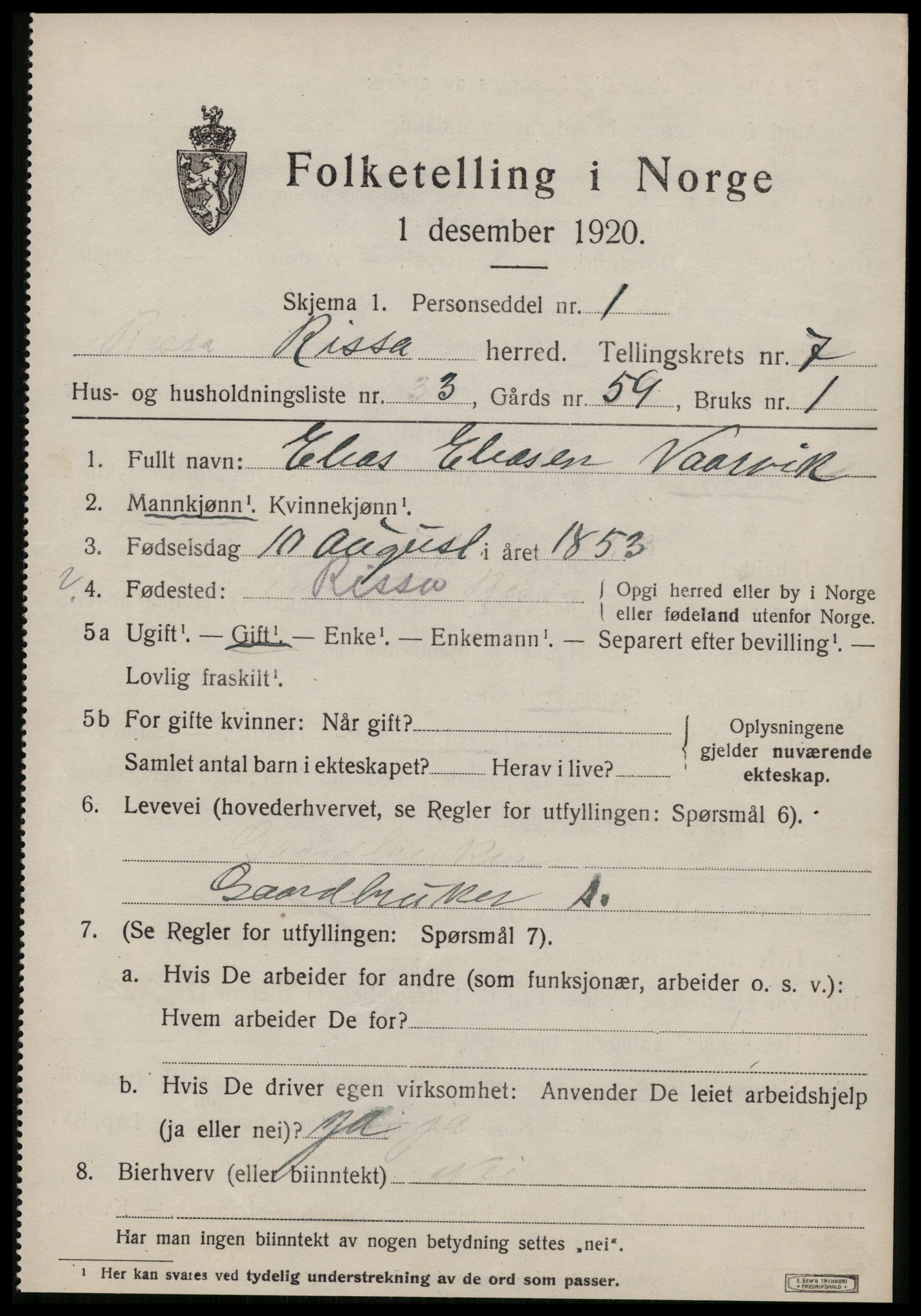 SAT, 1920 census for Rissa, 1920, p. 4815