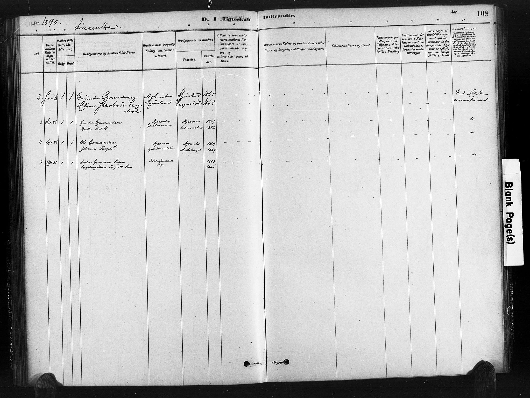 Gjerstad sokneprestkontor, SAK/1111-0014/F/Fa/Fab/L0004: Parish register (official) no. A 4, 1879-1890, p. 108