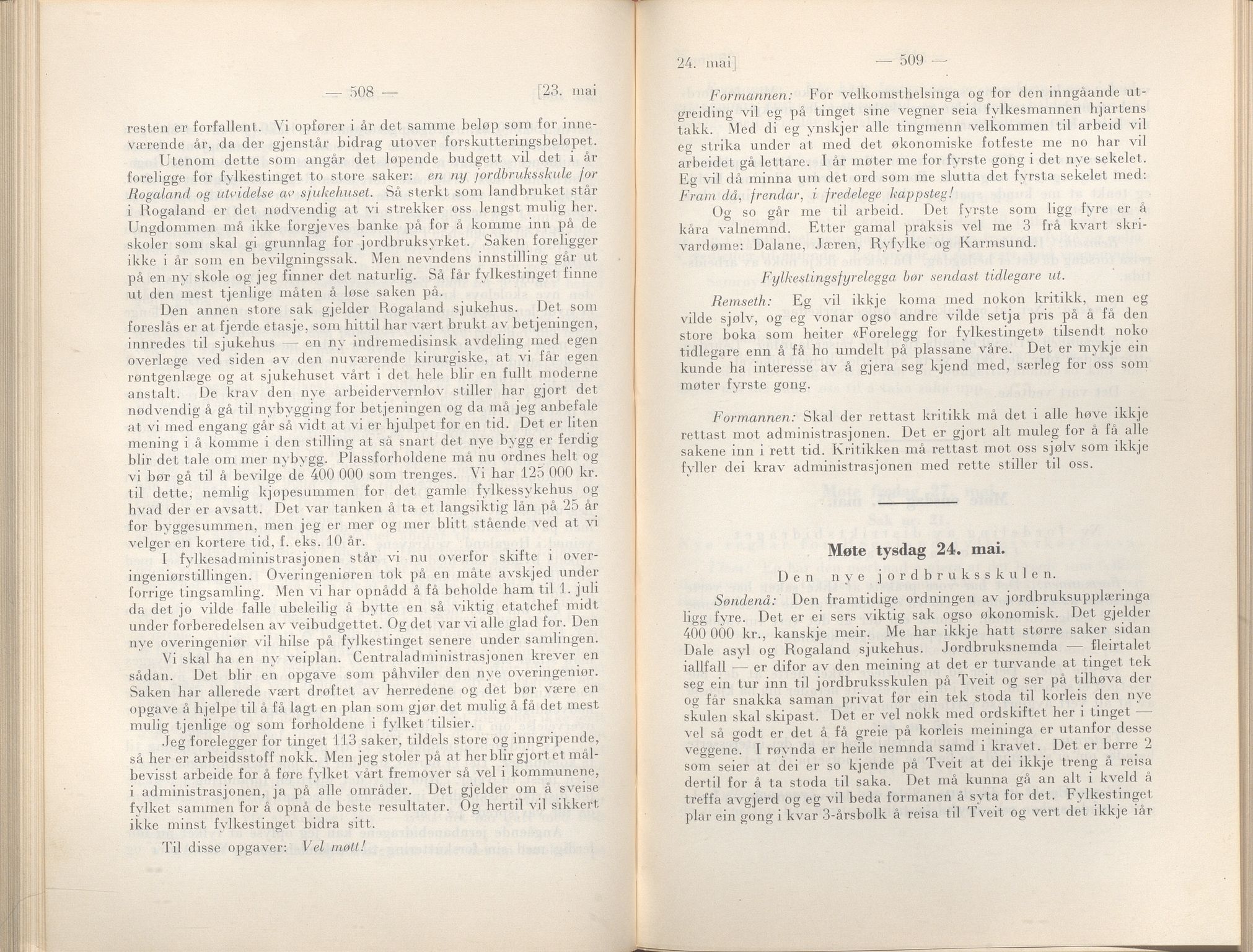 Rogaland fylkeskommune - Fylkesrådmannen , IKAR/A-900/A/Aa/Aaa/L0057: Møtebok , 1938, p. 508-509