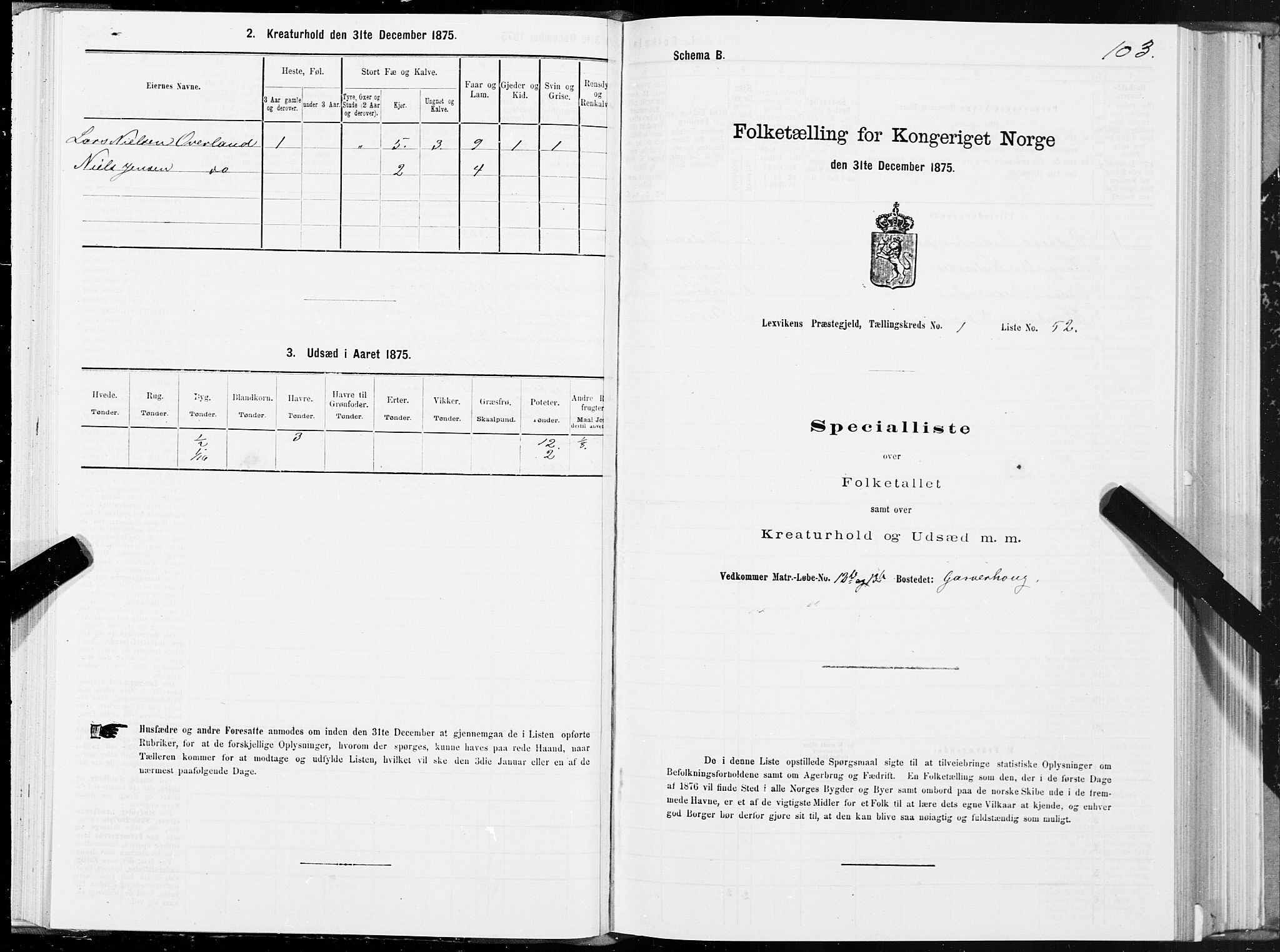 SAT, 1875 census for 1718P Leksvik, 1875, p. 1103