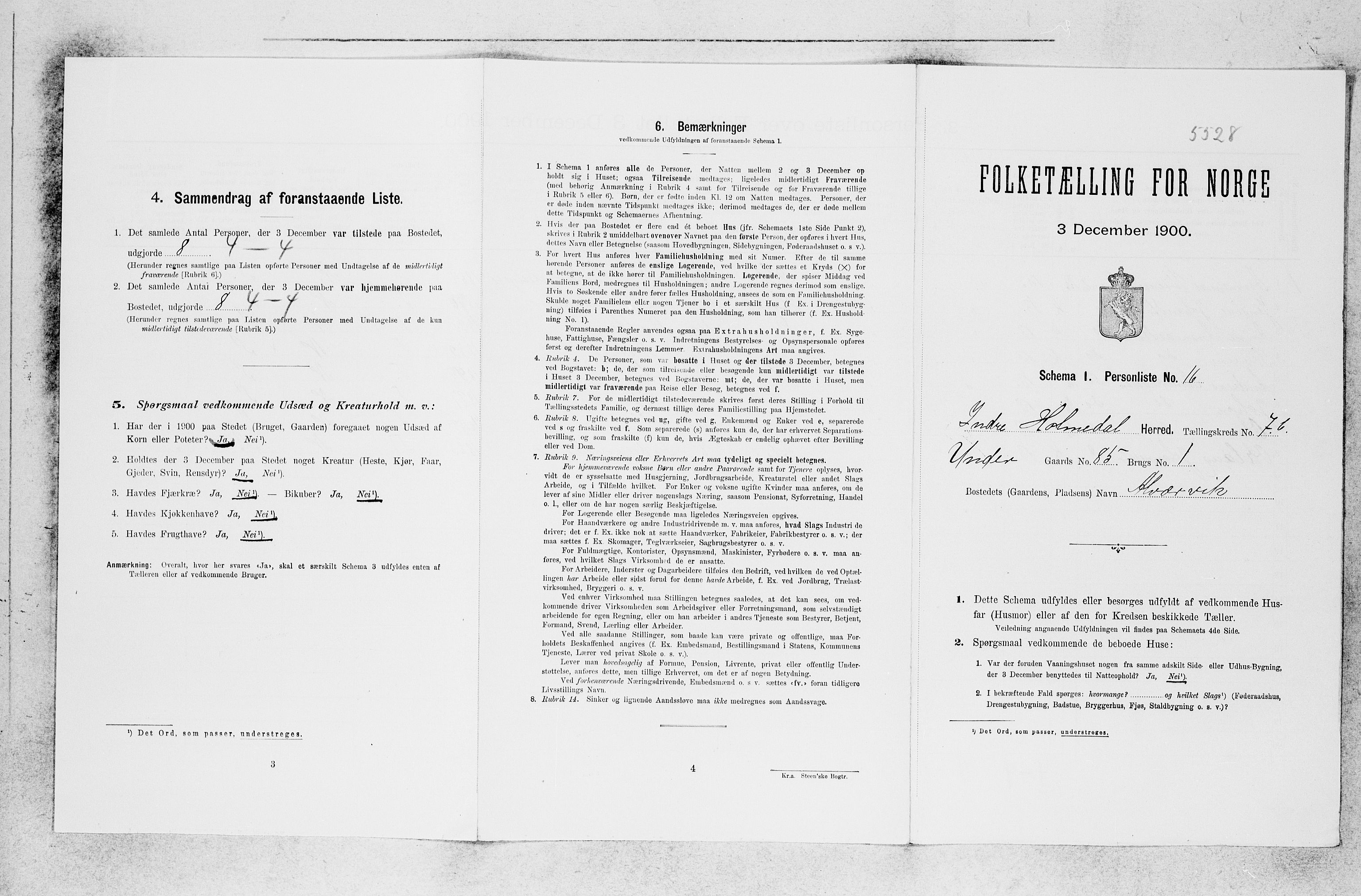 SAB, 1900 census for Indre Holmedal, 1900, p. 734