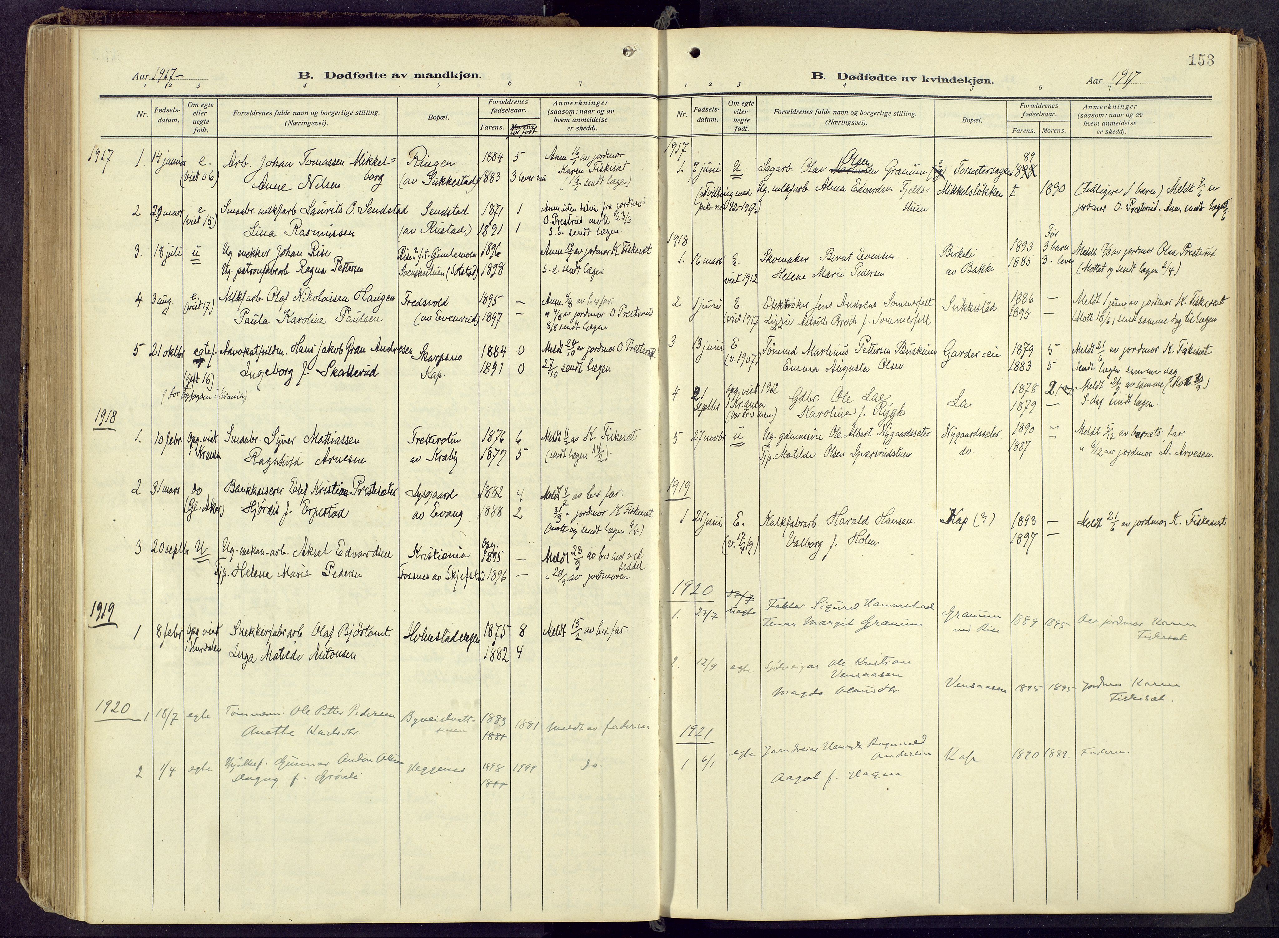 Østre Toten prestekontor, AV/SAH-PREST-104/H/Ha/Haa/L0010: Parish register (official) no. 10, 1910-1920, p. 153