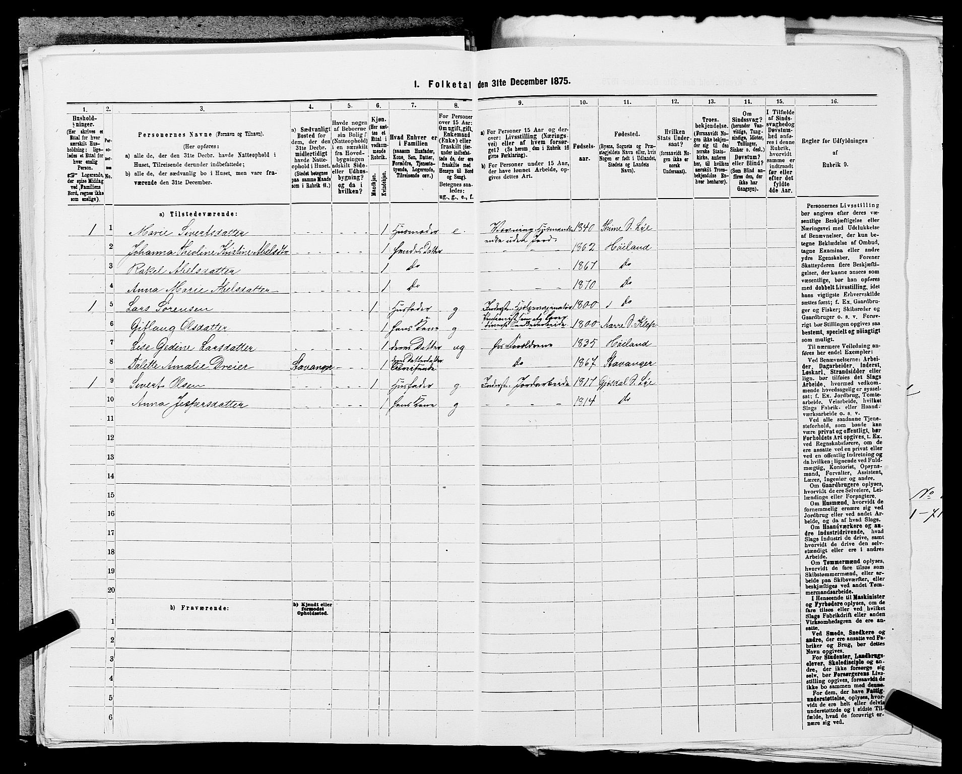 SAST, 1875 census for 1123L Høyland/Høyland, 1875, p. 284