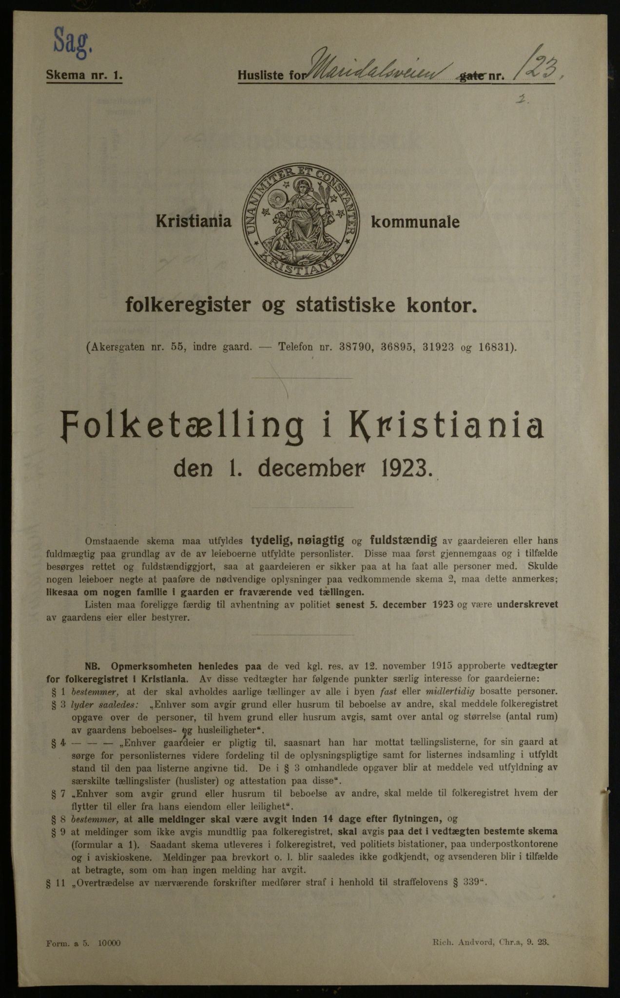 OBA, Municipal Census 1923 for Kristiania, 1923, p. 68846