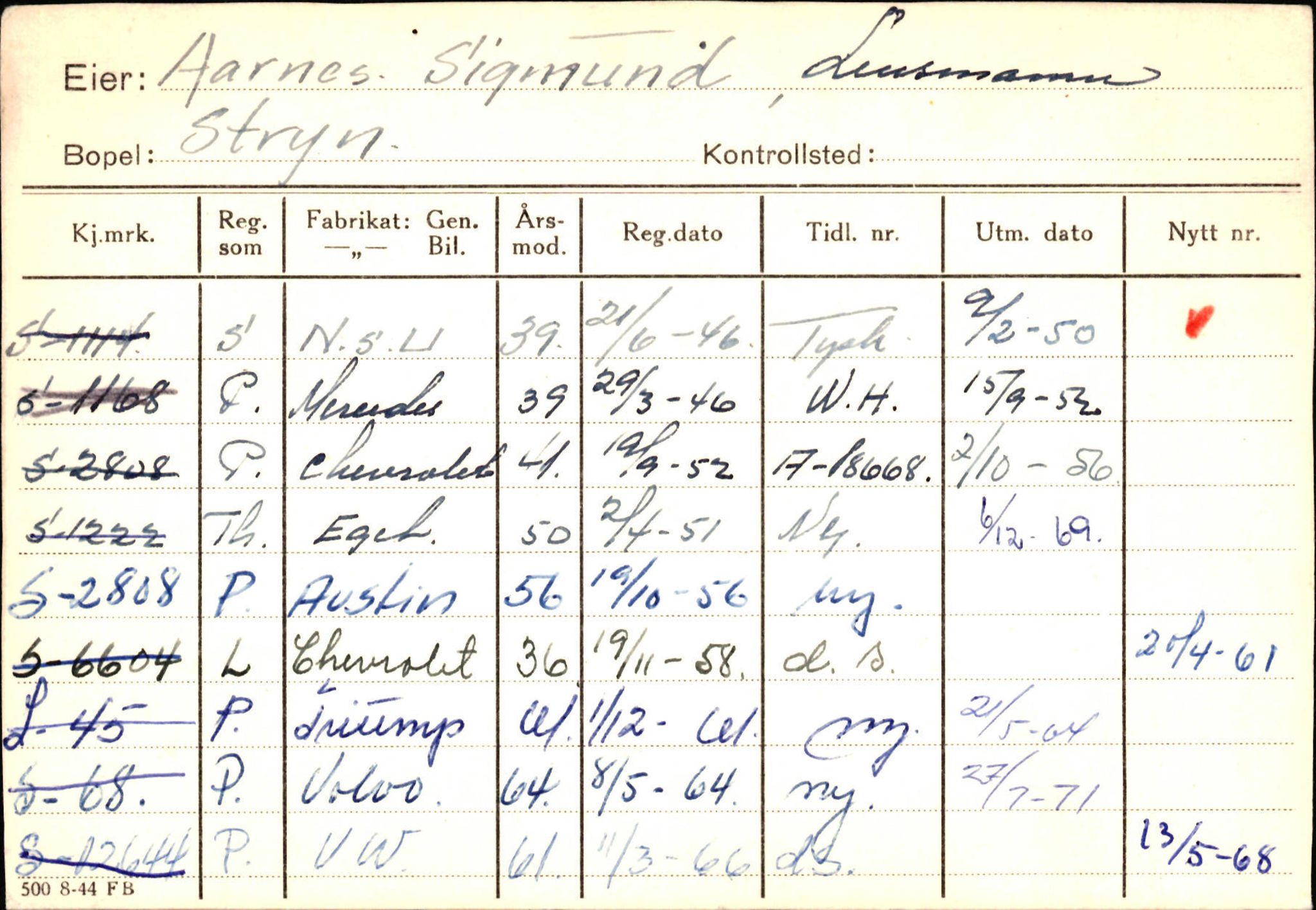 Statens vegvesen, Sogn og Fjordane vegkontor, AV/SAB-A-5301/4/F/L0131: Eigarregister Høyanger P-Å. Stryn S-Å, 1945-1975, p. 2581