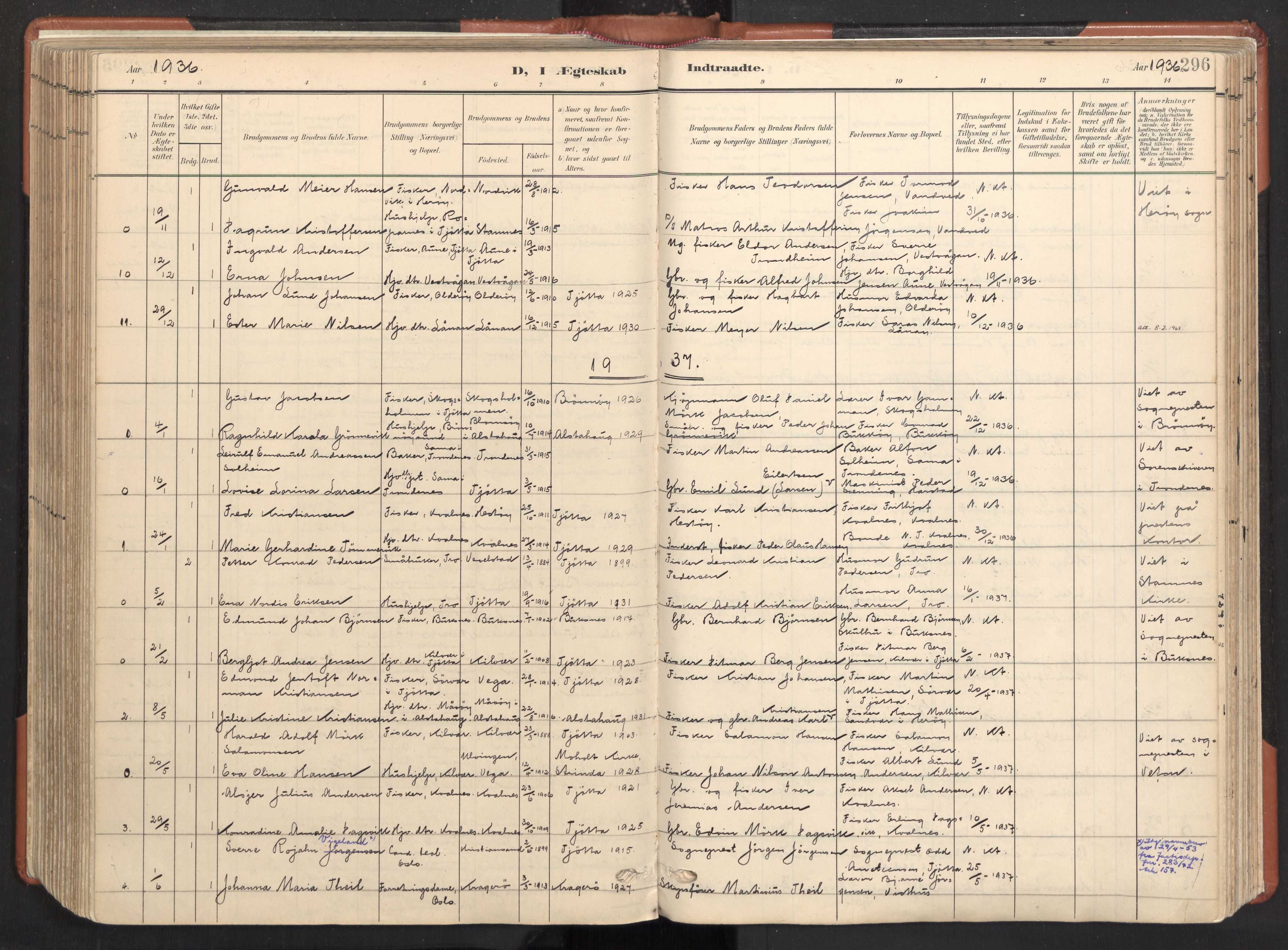 Ministerialprotokoller, klokkerbøker og fødselsregistre - Nordland, AV/SAT-A-1459/817/L0265: Parish register (official) no. 817A05, 1908-1944, p. 296