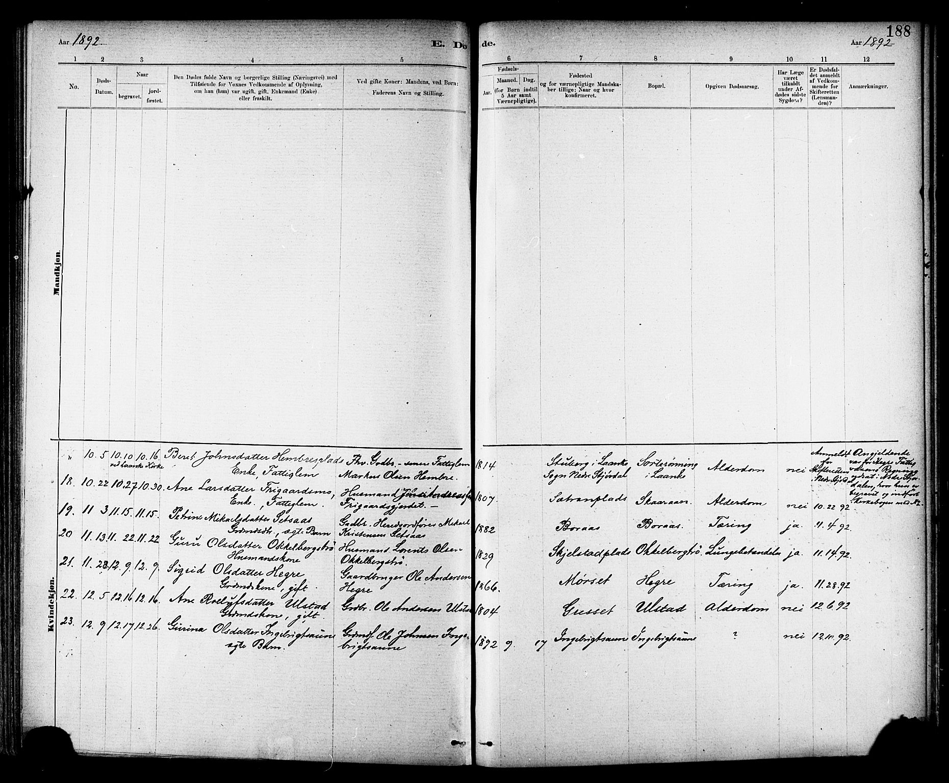 Ministerialprotokoller, klokkerbøker og fødselsregistre - Nord-Trøndelag, SAT/A-1458/703/L0030: Parish register (official) no. 703A03, 1880-1892, p. 188