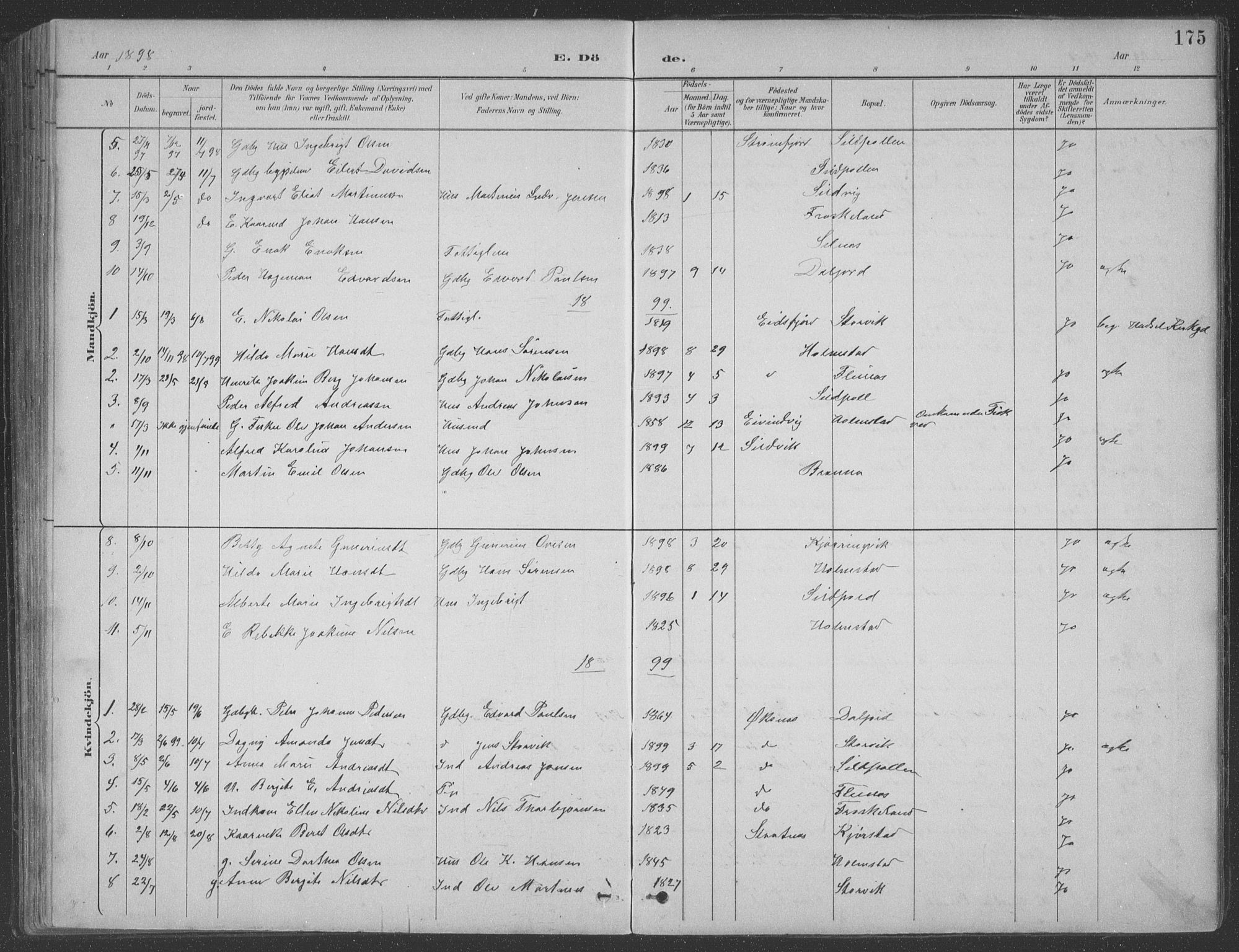 Ministerialprotokoller, klokkerbøker og fødselsregistre - Nordland, AV/SAT-A-1459/890/L1290: Parish register (copy) no. 890C01, 1882-1911, p. 175