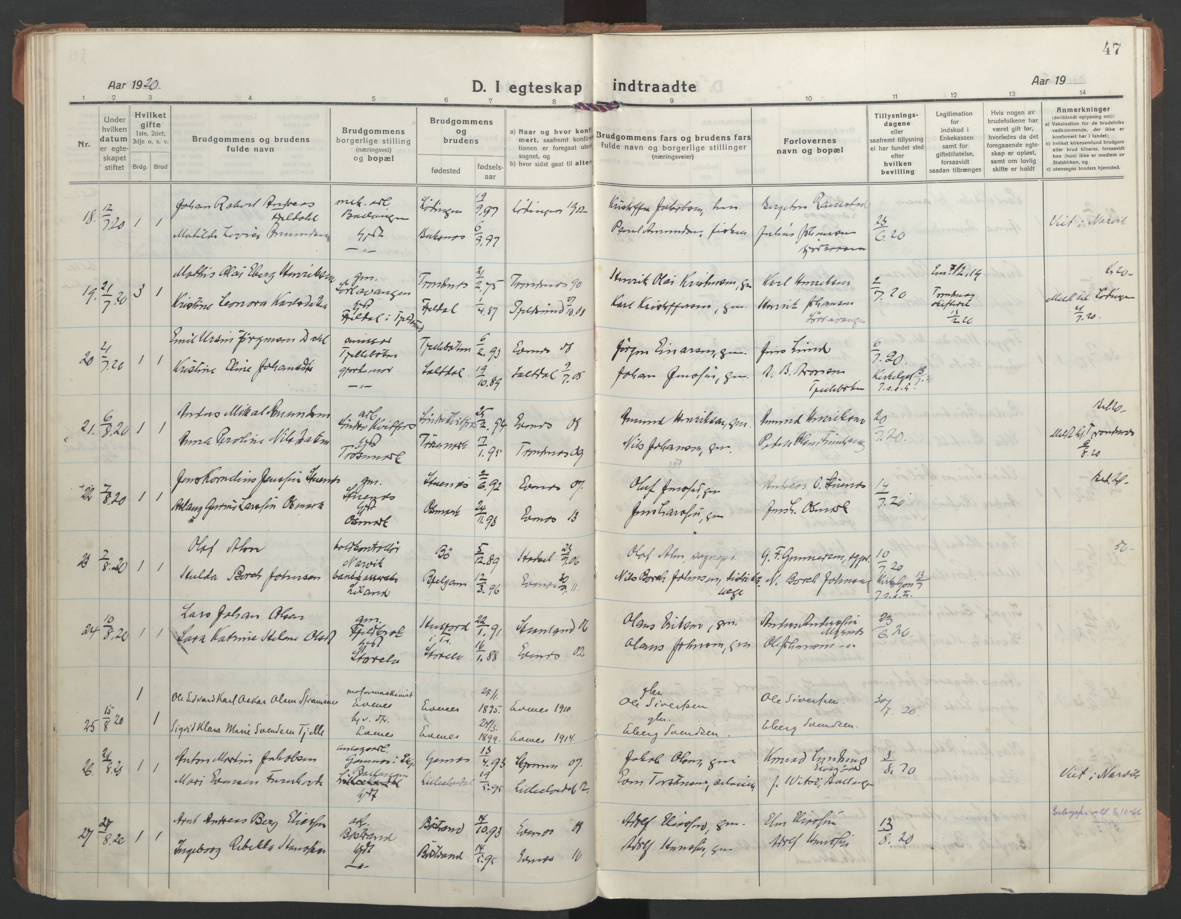 Ministerialprotokoller, klokkerbøker og fødselsregistre - Nordland, AV/SAT-A-1459/863/L0902: Parish register (official) no. 863A14, 1906-1937, p. 47