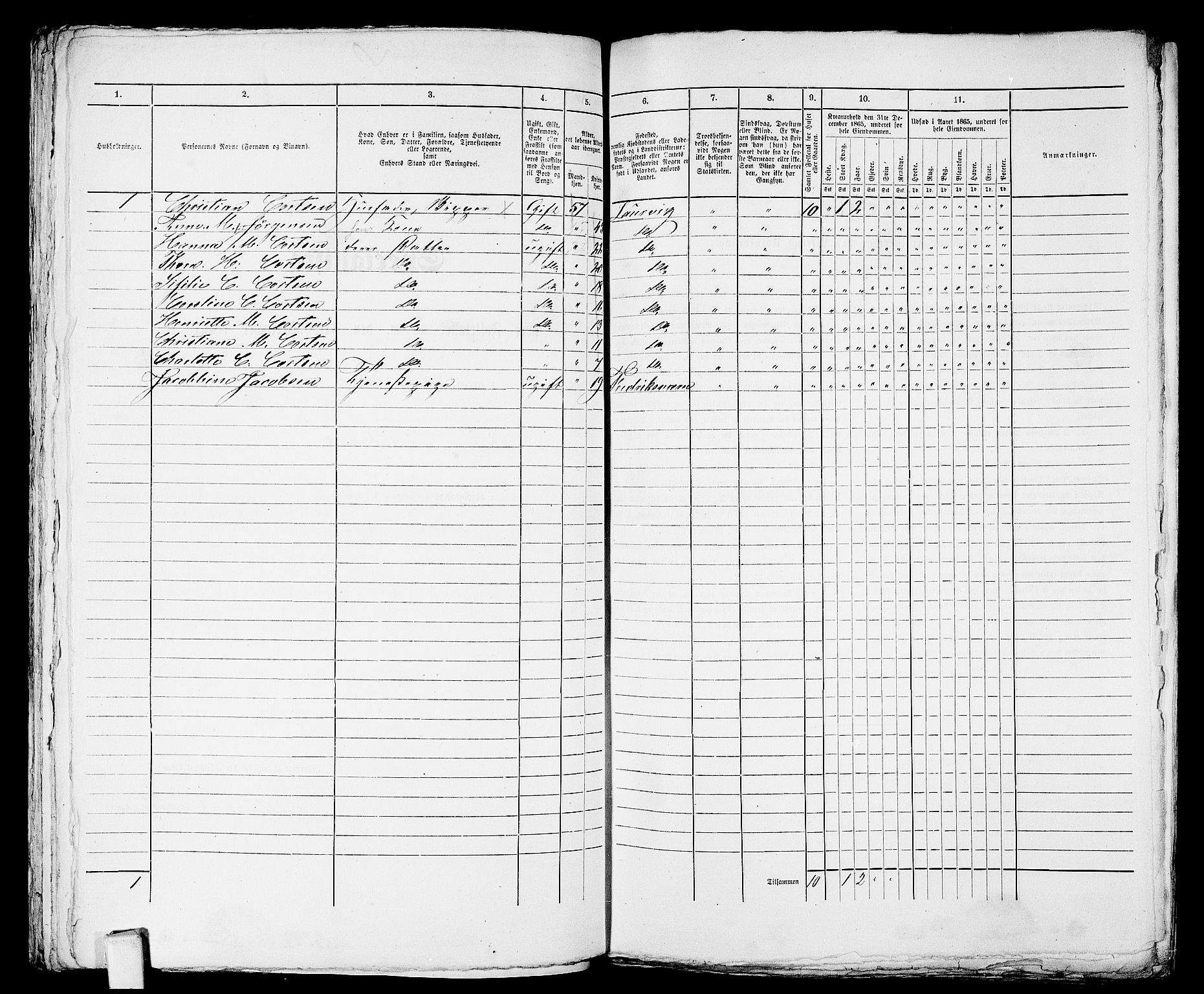 RA, 1865 census for Larvik, 1865, p. 877