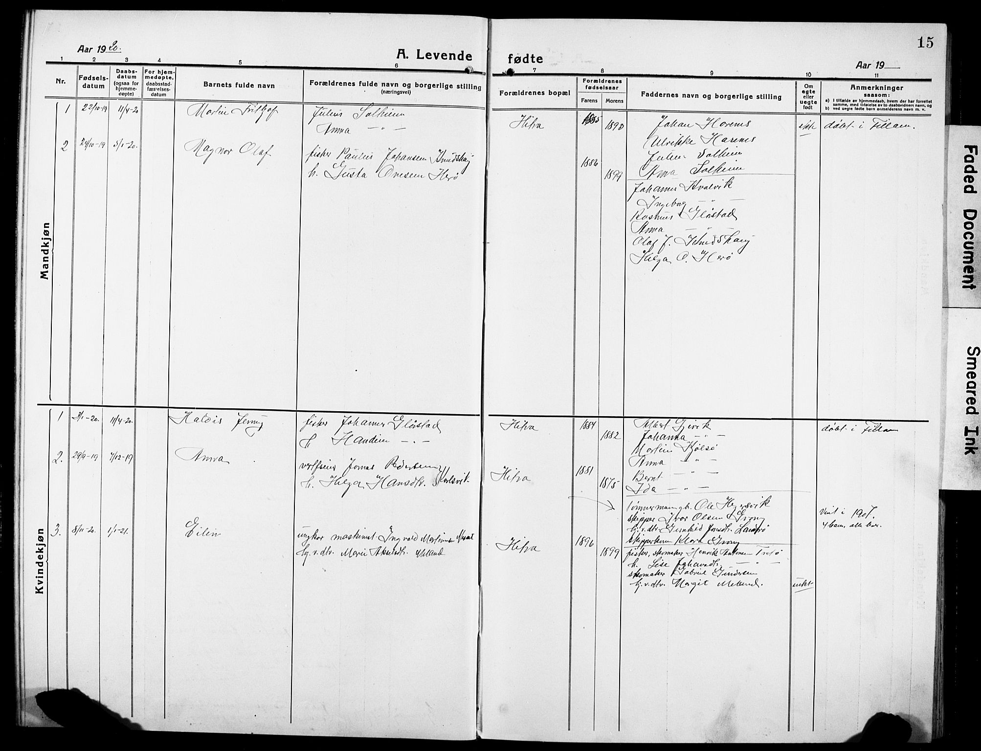 Ministerialprotokoller, klokkerbøker og fødselsregistre - Sør-Trøndelag, AV/SAT-A-1456/634/L0543: Parish register (copy) no. 634C05, 1917-1928, p. 15