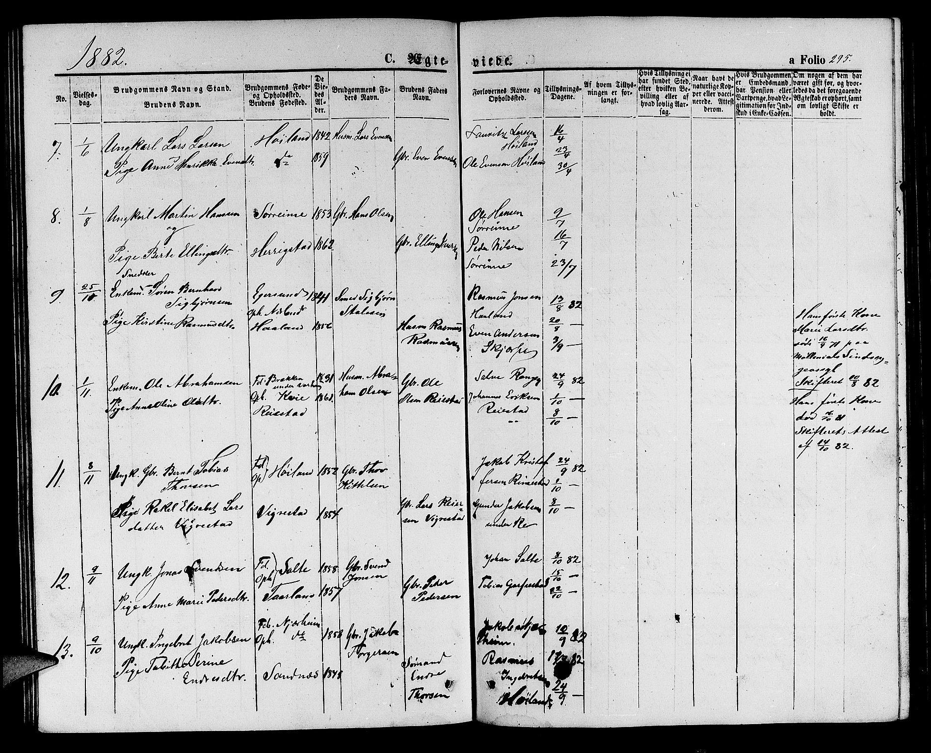 Hå sokneprestkontor, SAST/A-101801/001/30BB/L0001: Parish register (copy) no. B 1, 1854-1883, p. 295