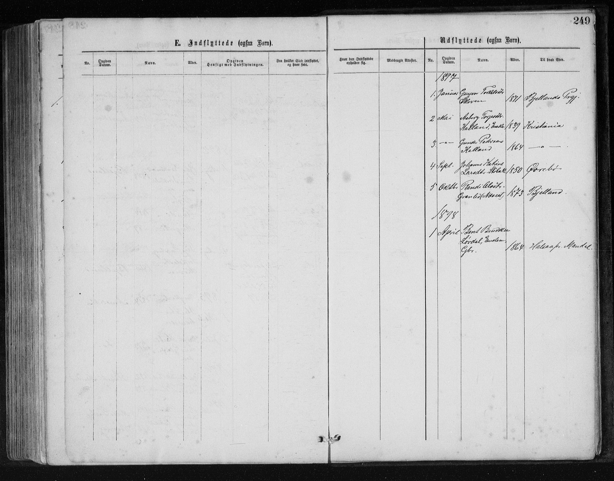 Holum sokneprestkontor, SAK/1111-0022/F/Fb/Fbb/L0003: Parish register (copy) no. B 3, 1875-1898, p. 249