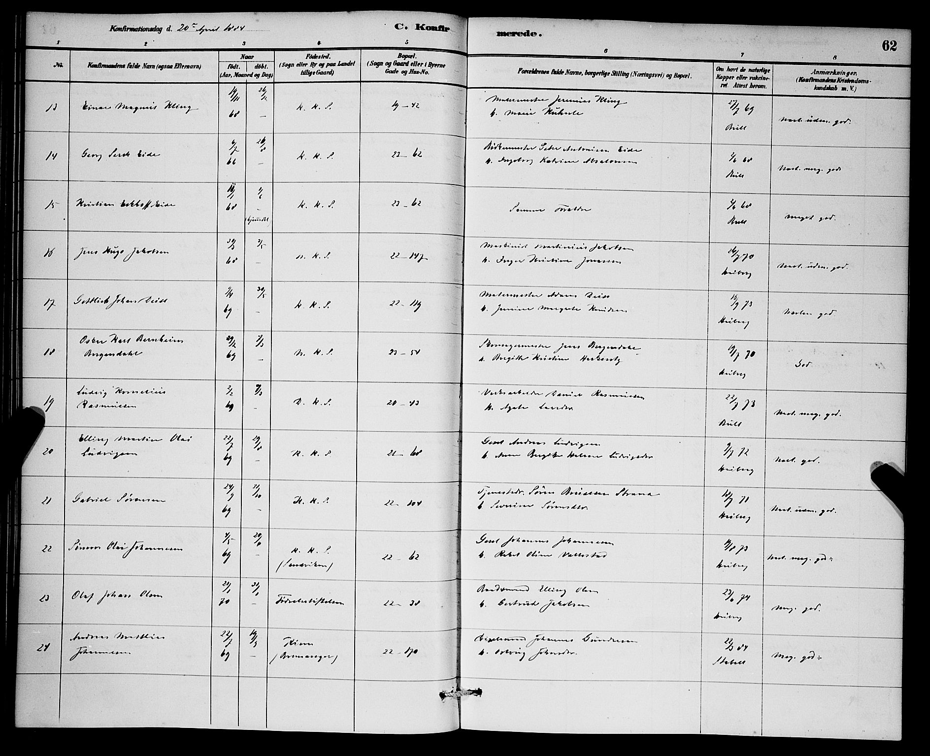 Korskirken sokneprestembete, AV/SAB-A-76101/H/Hab: Parish register (copy) no. C 3, 1880-1892, p. 62