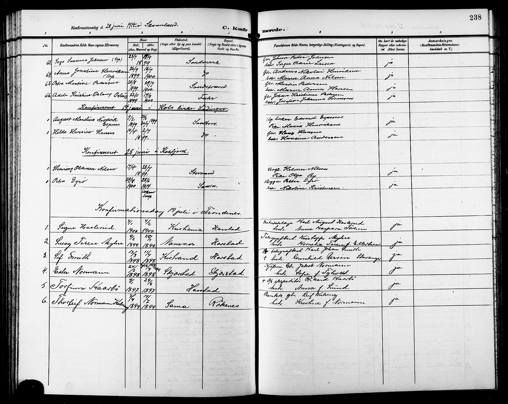 Trondenes sokneprestkontor, SATØ/S-1319/H/Hb/L0012klokker: Parish register (copy) no. 12, 1907-1916, p. 238