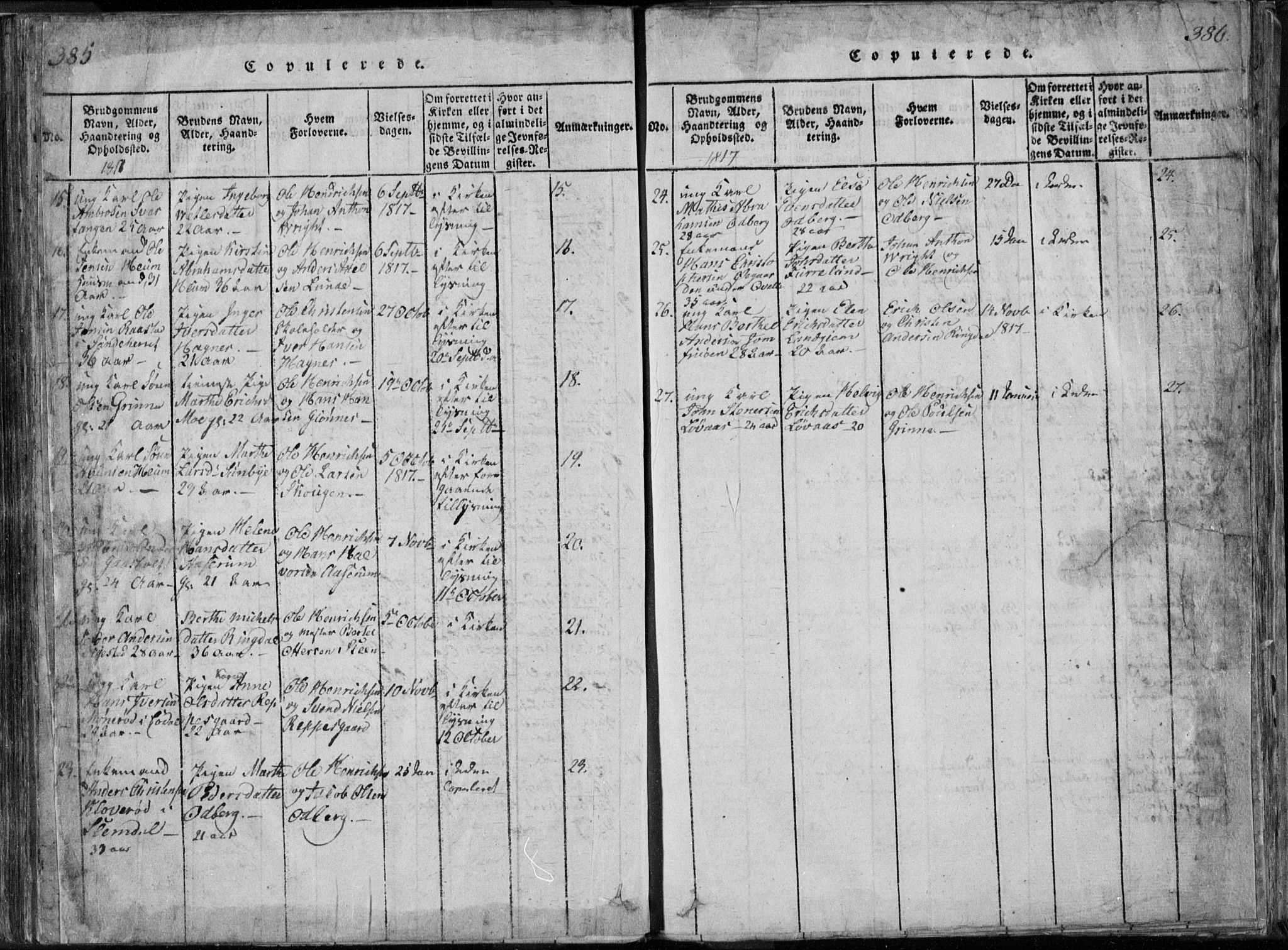 Hedrum kirkebøker, SAKO/A-344/F/Fa/L0004: Parish register (official) no. I 4, 1817-1835, p. 385-386