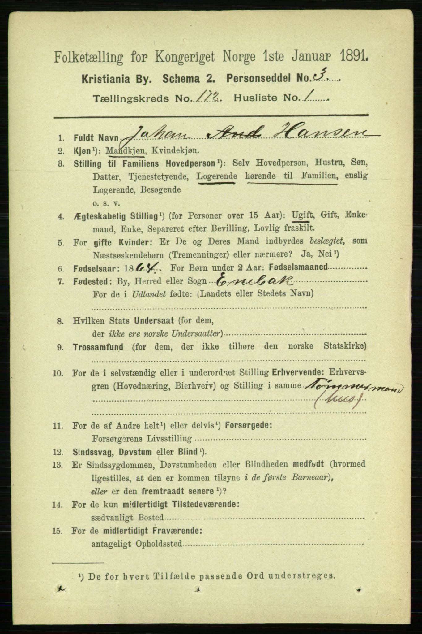 RA, 1891 census for 0301 Kristiania, 1891, p. 101684