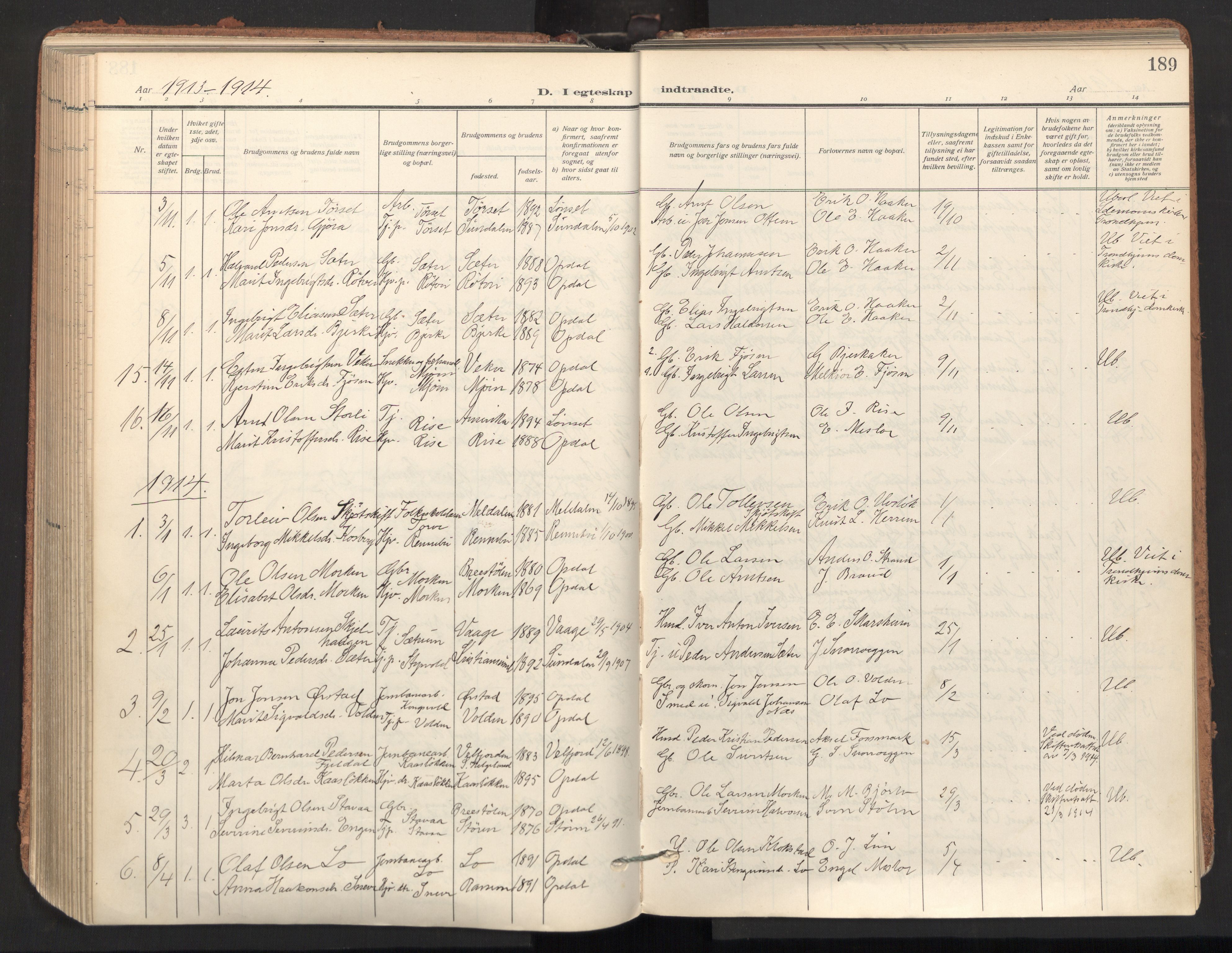 Ministerialprotokoller, klokkerbøker og fødselsregistre - Sør-Trøndelag, AV/SAT-A-1456/678/L0909: Parish register (official) no. 678A17, 1912-1930, p. 189